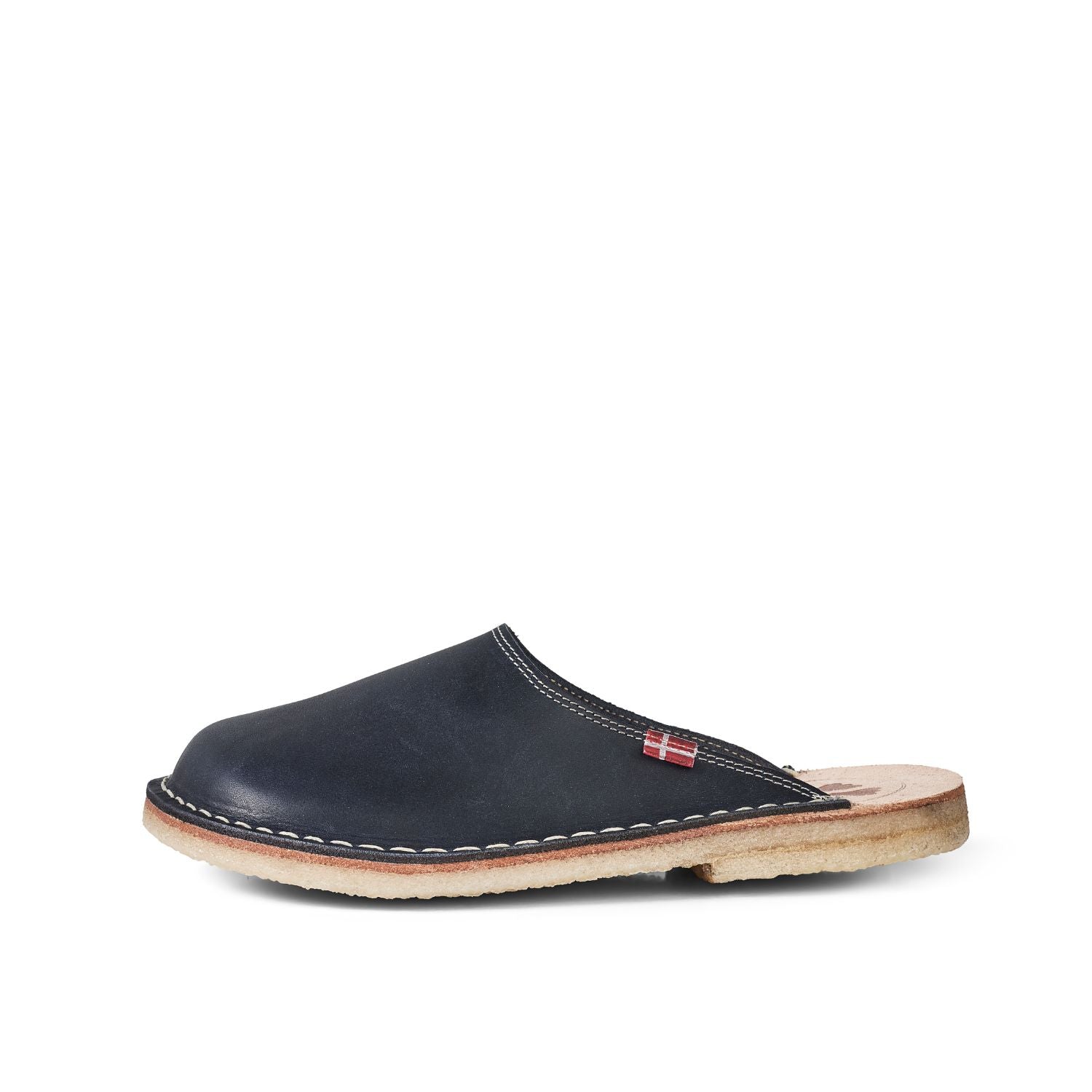 Duckfeet Blåvand Blue leather slipper, outer side view on white background