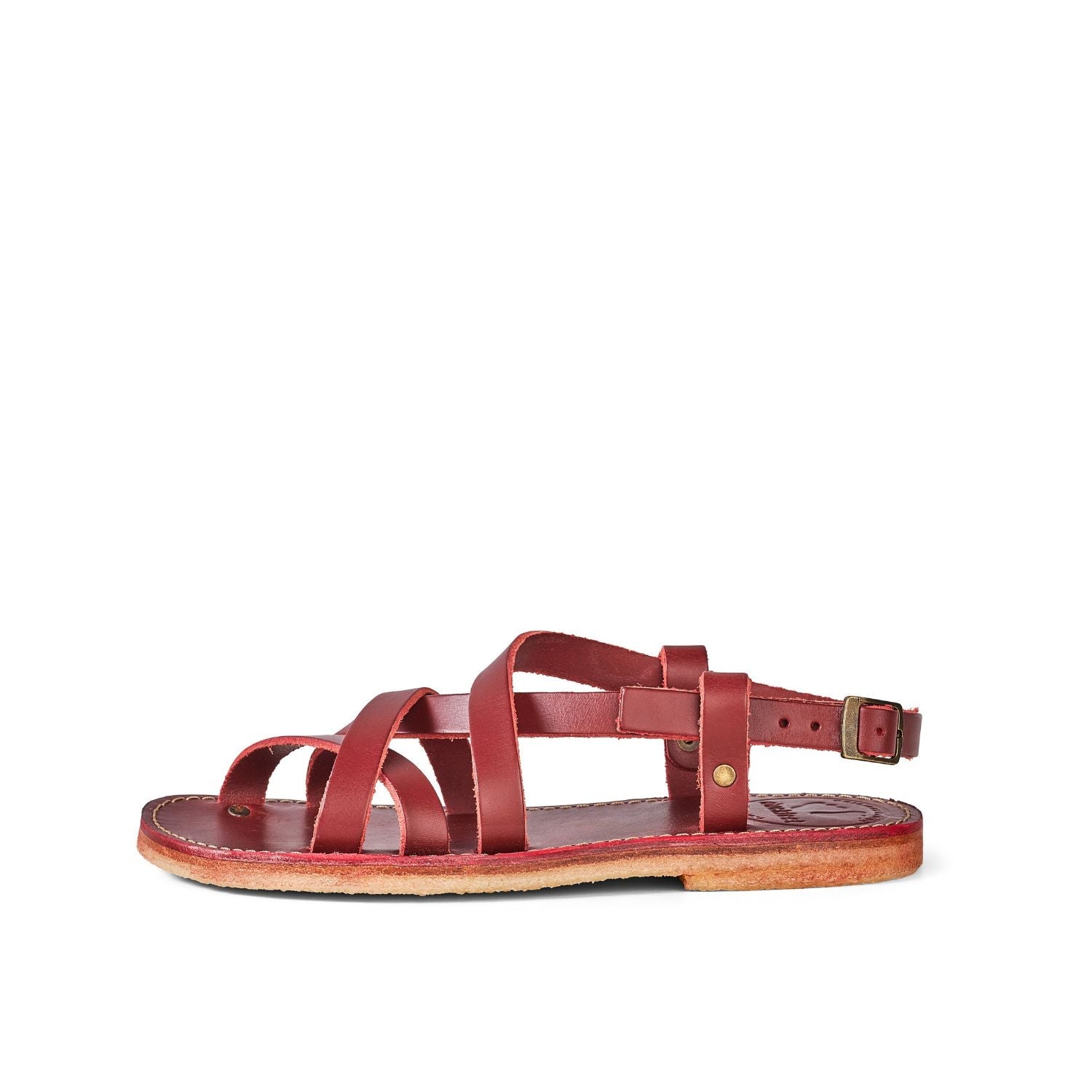 Duckfeet Bornholm Granate strappy leather sandal, outer side view on white background