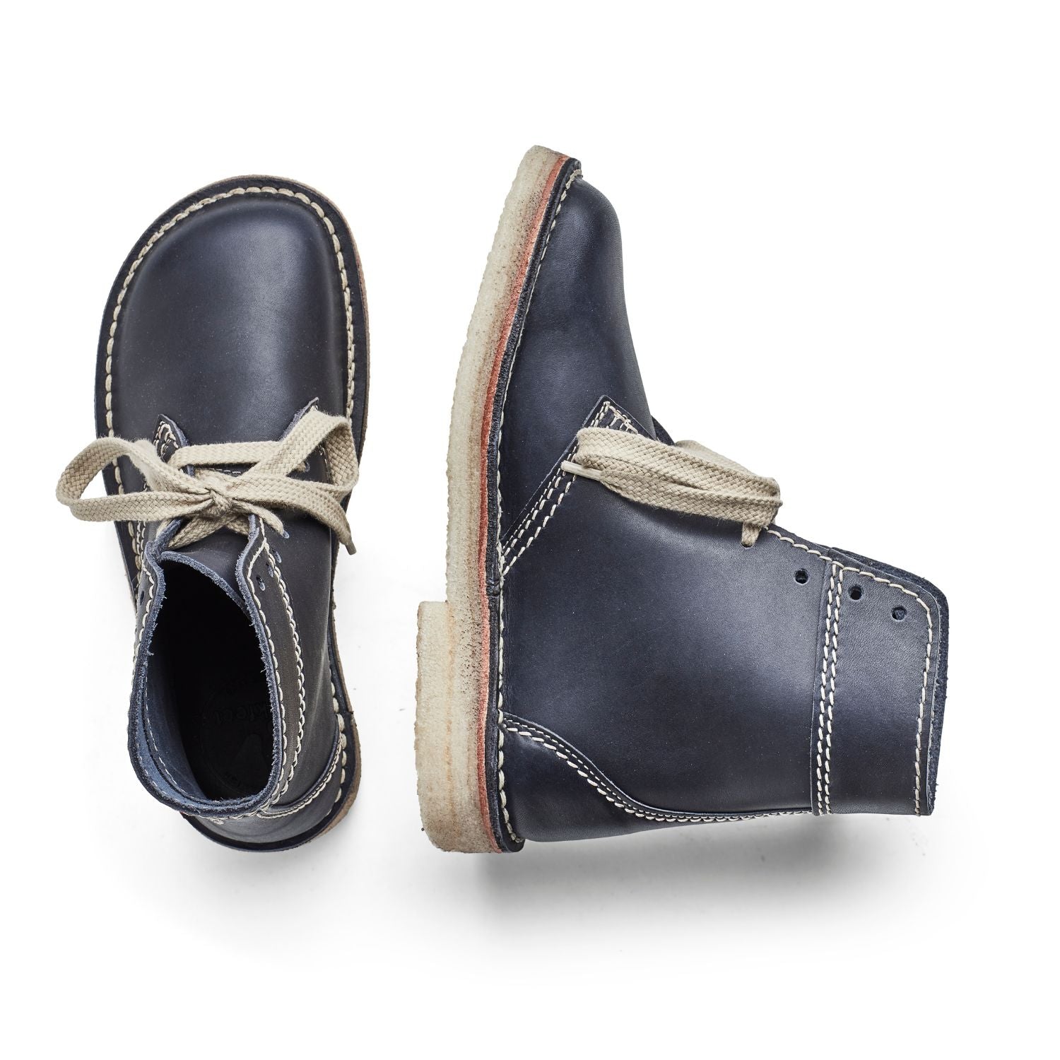 Duckfeet Fåborg Blue lace-up leather boot, top and inner side view on white background