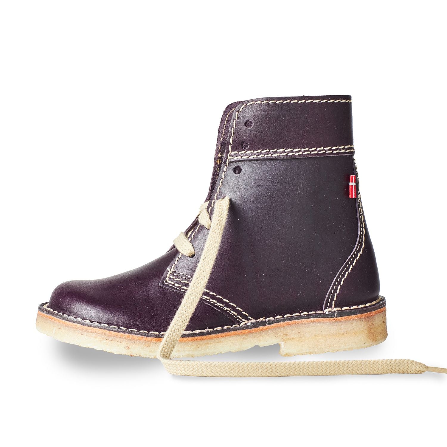 Duckfeet Fåborg Plum lace-up leather boot, outer side view on white background