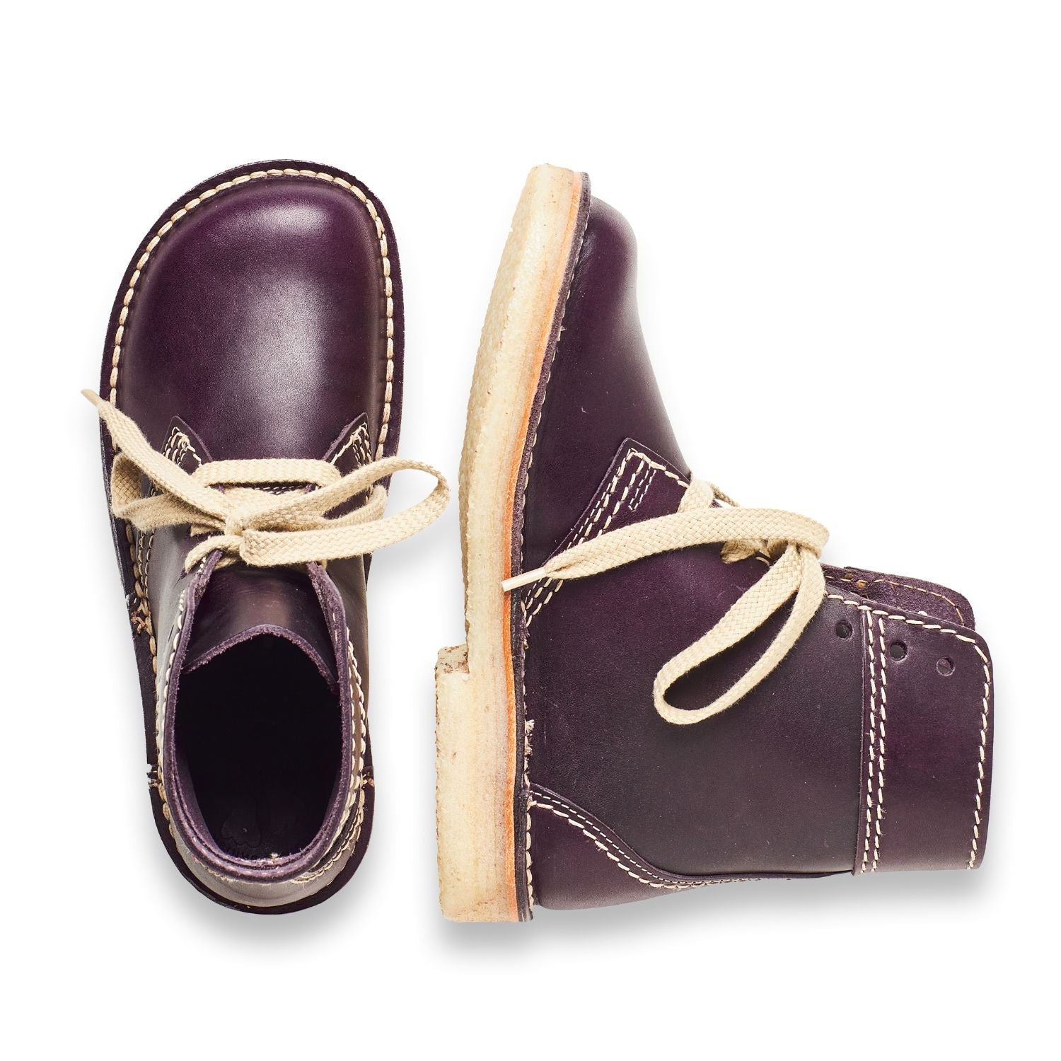 Duckfeet Fåborg Plum lace-up leather boot, top and inner side view on white background