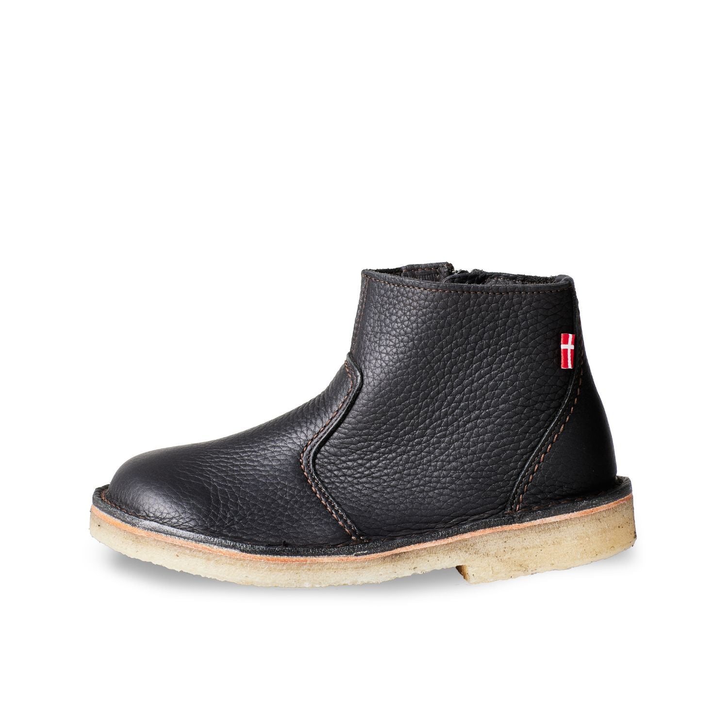 Duckfeet Fredericia Black zip-up leather ankle boot, outer side view on white background
