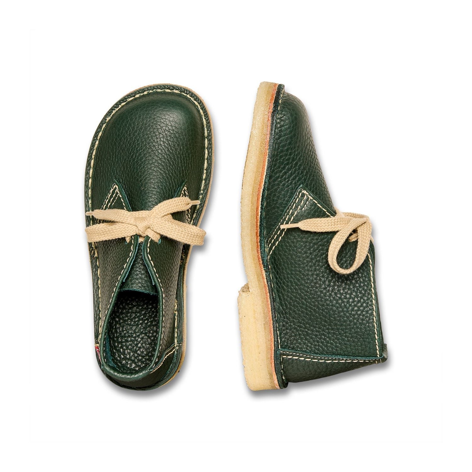 Duckfeet Helsingør Green leather ankle boot, top and inner side view on white background