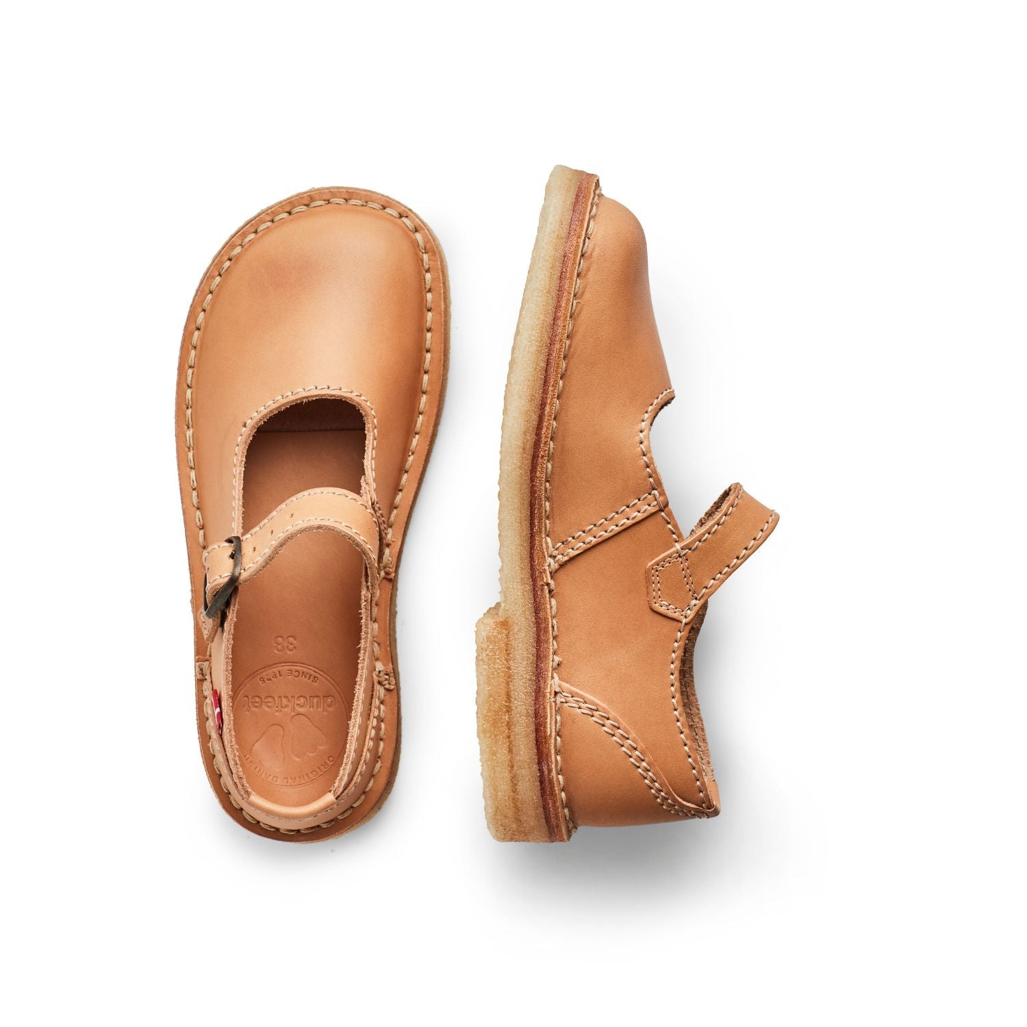 Duckfeet Himmerland Bio leather Mary Jane shoe, top and inner side view on white background