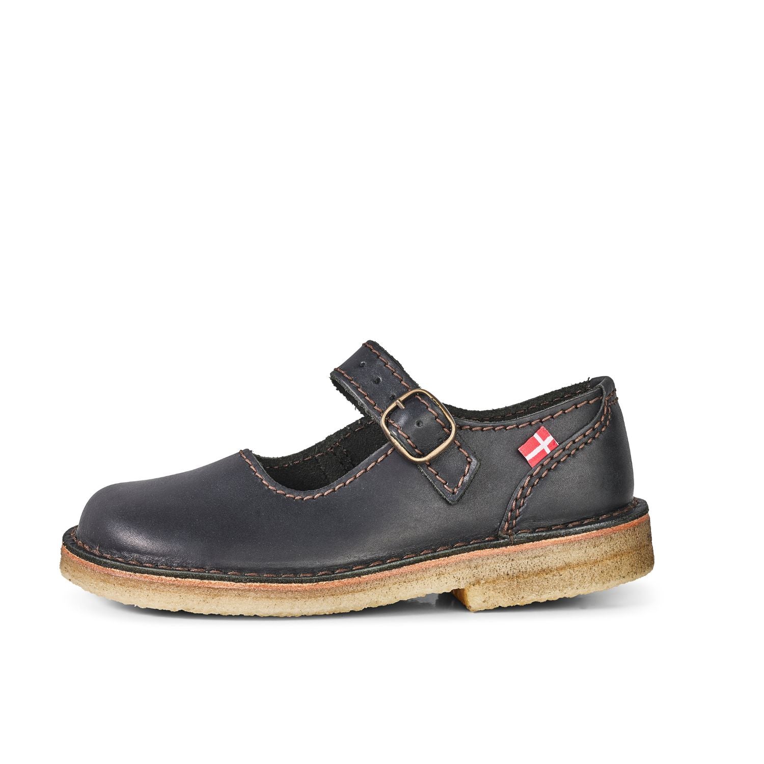 Duckfeet Himmerland Black leather Mary Jane shoe, outer side view on white background