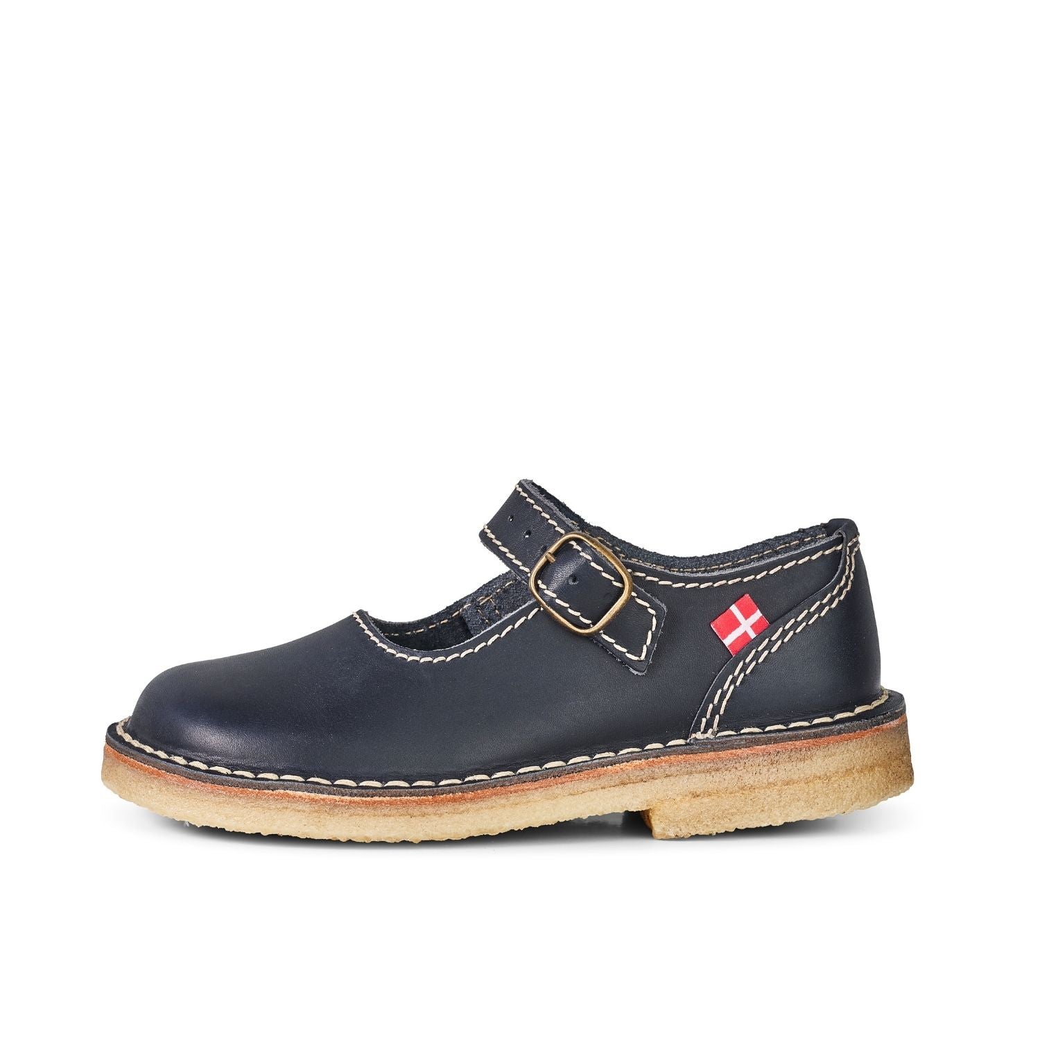 Duckfeet Himmerland Blue leather Mary Jane shoe, outer side view on white background