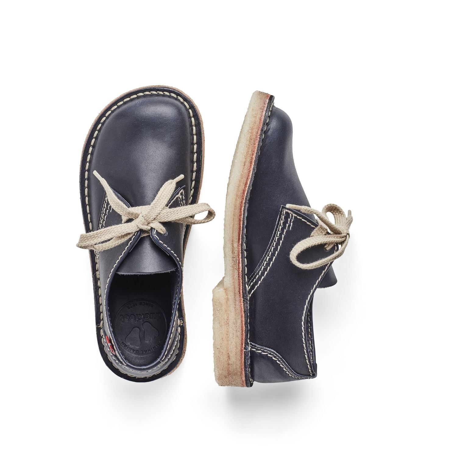 Duckfeet Jylland Blue leather derby shoe, top and inner side view on white background