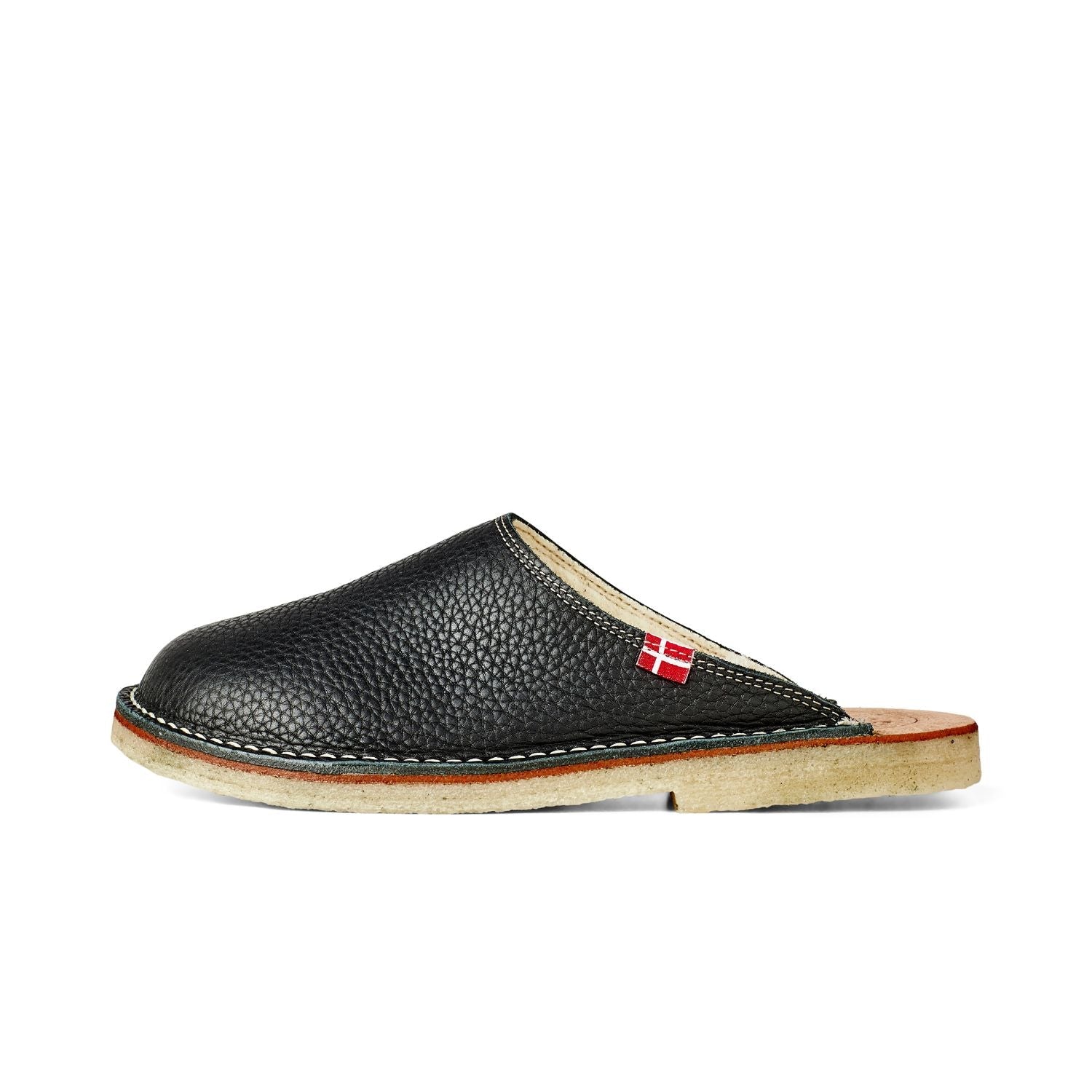 Duckfeet Klitmøller Black wool-lined leather slipper, outer side view on white background