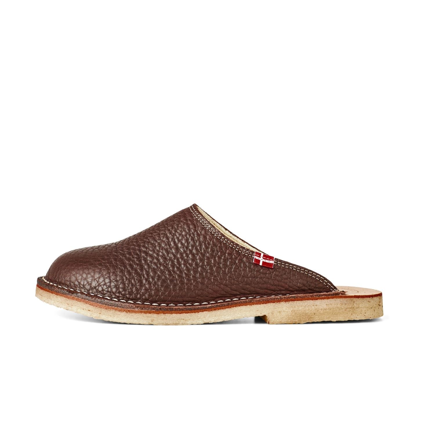 Duckfeet Klitmøller Choco wool-lined leather slipper, outer side view on white background