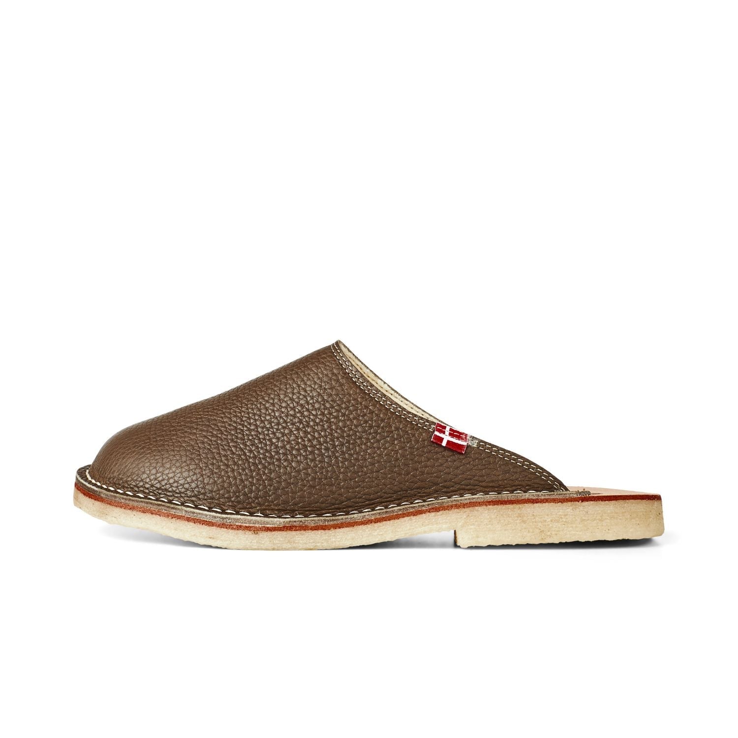 Duckfeet Klitmøller Olive wool-lined leather slipper, outer side view on white background