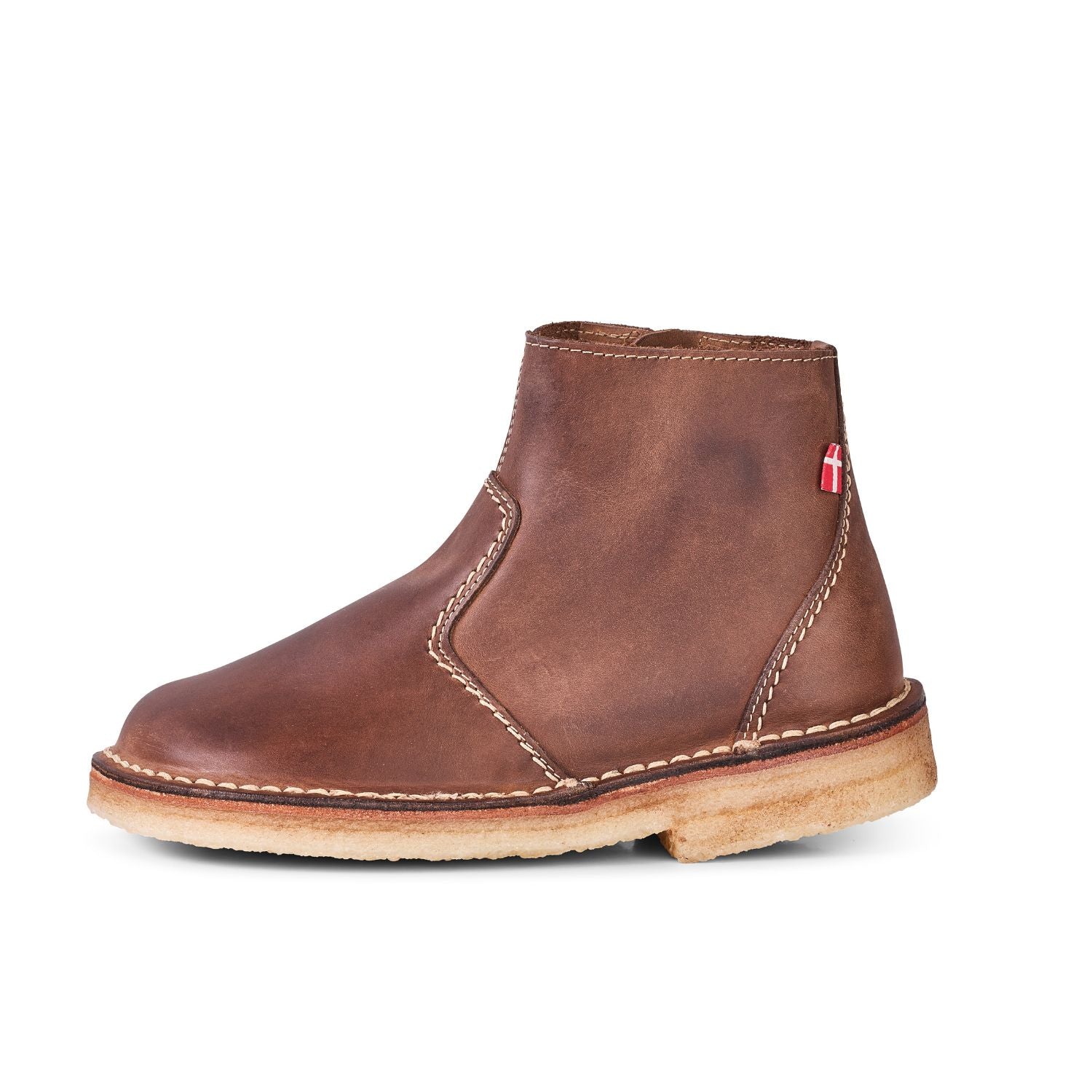 Duckfeet Korsør Cocoa zip-up leather ankle boot, outer side view on white background