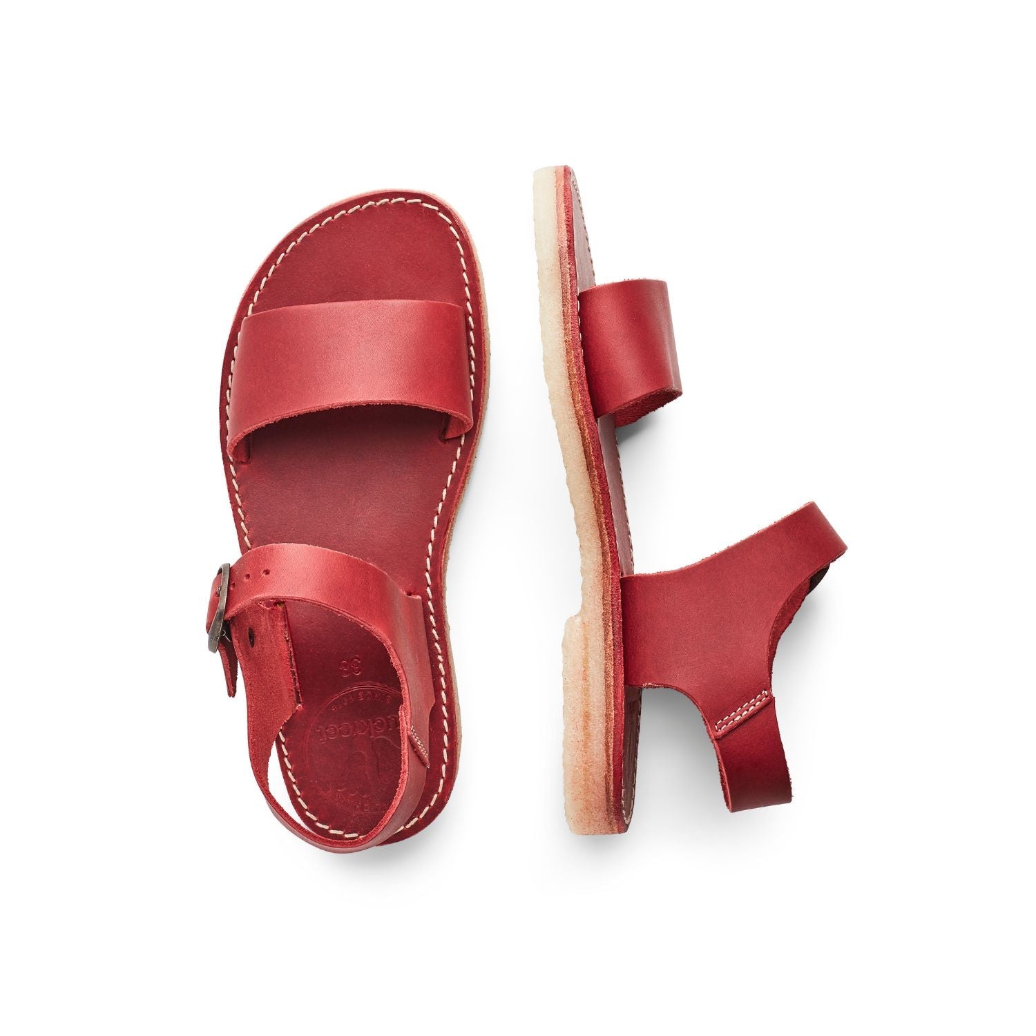 Duckfeet Løkken Granate ankle-strap leather sandal, top and inner side view on white background