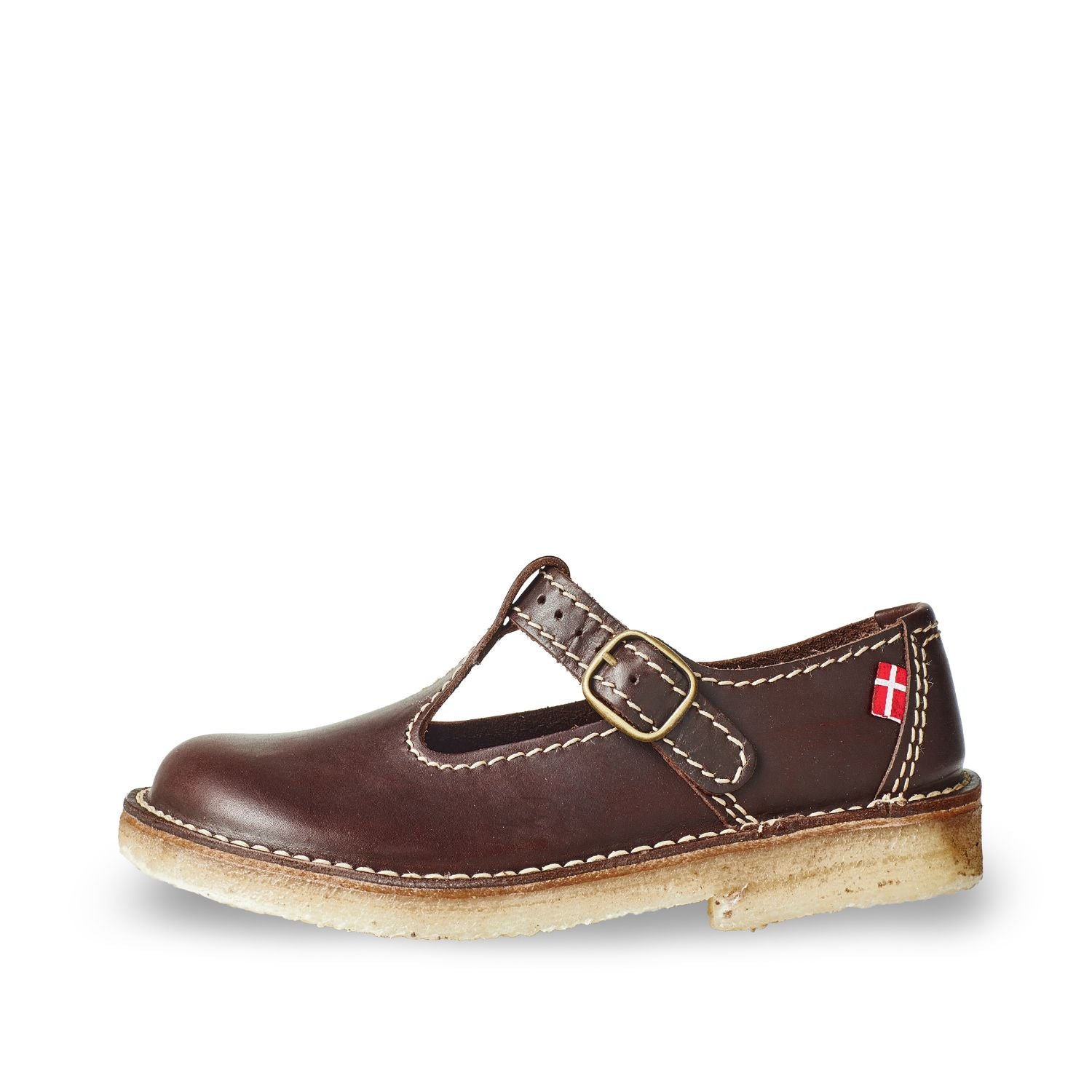 Duckfeet Lolland Choco T-strap leather Mary Jane shoe, outer side view on white background