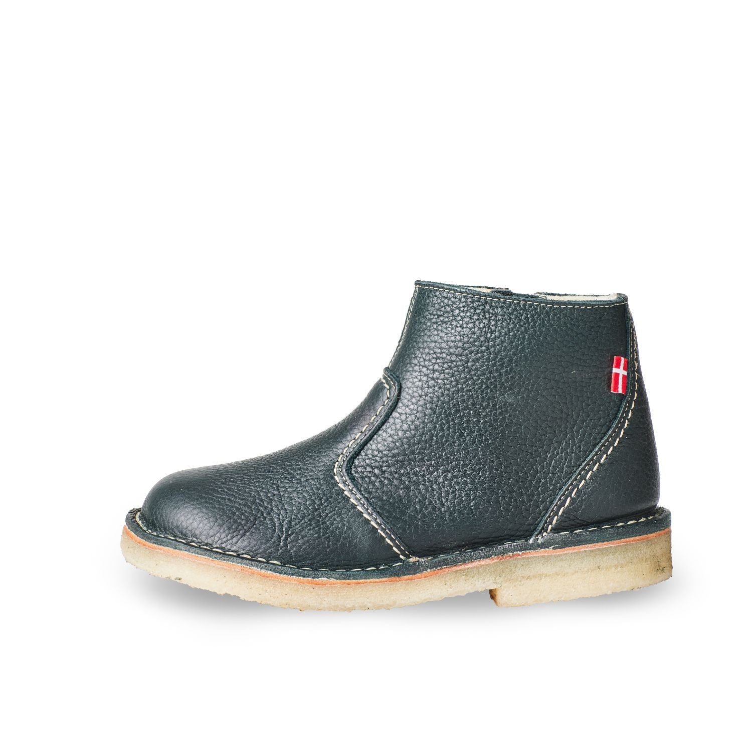 Duckfeet Middelfart Green wool-lined zip-up leather ankle boot, outer side view on white background
