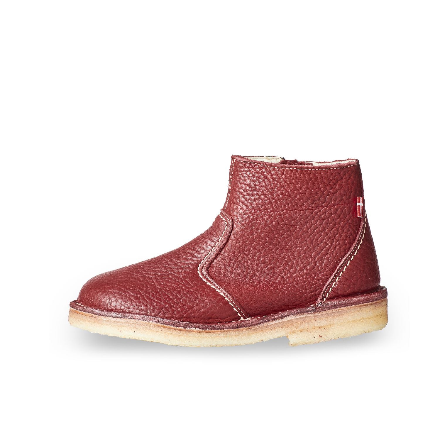 Duckfeet Middelfart Granate wool-lined zip-up leather ankle boot, outer side view on white background