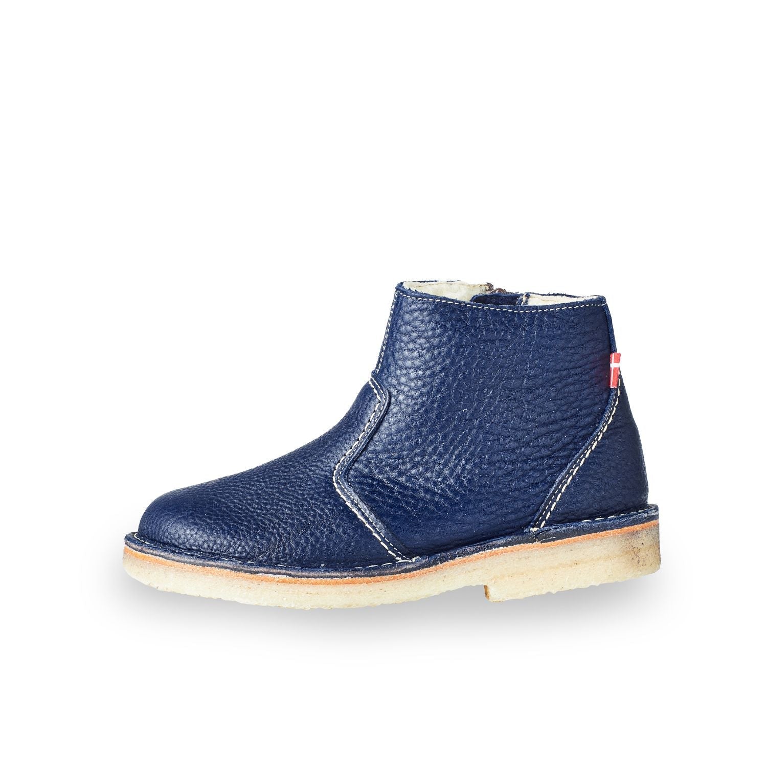 Duckfeet Middelfart Royal Blue wool-lined zip-up leather ankle boot, outer side view on white background