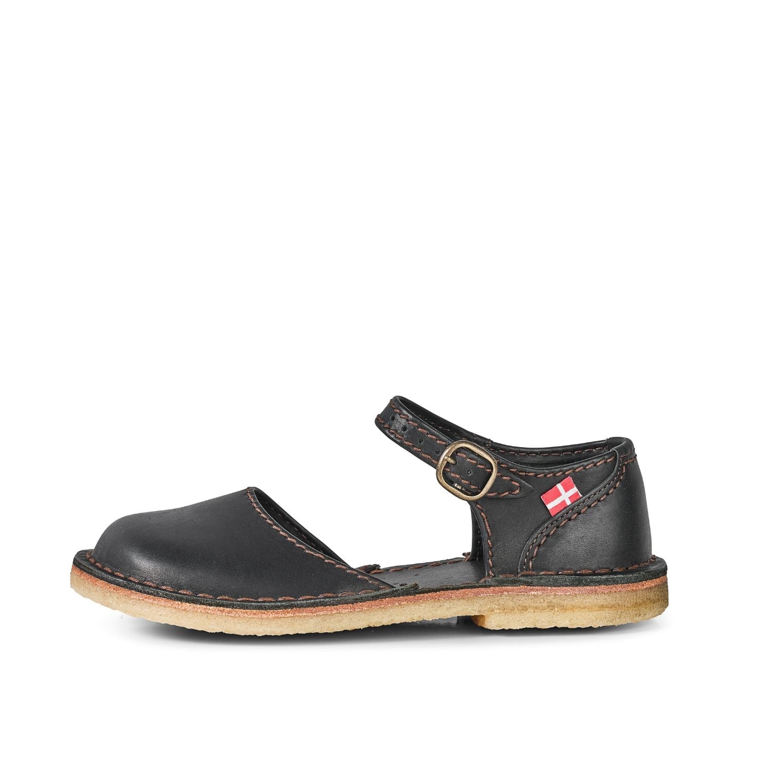Duckfeet Mols Black closed-toe leather sandal, outer side view on white background