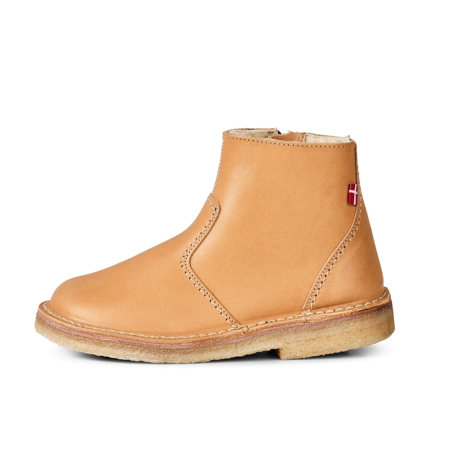 Duckfeet Nyborg Bio wool-lined zip-up leather ankle boot, outer side view on white background