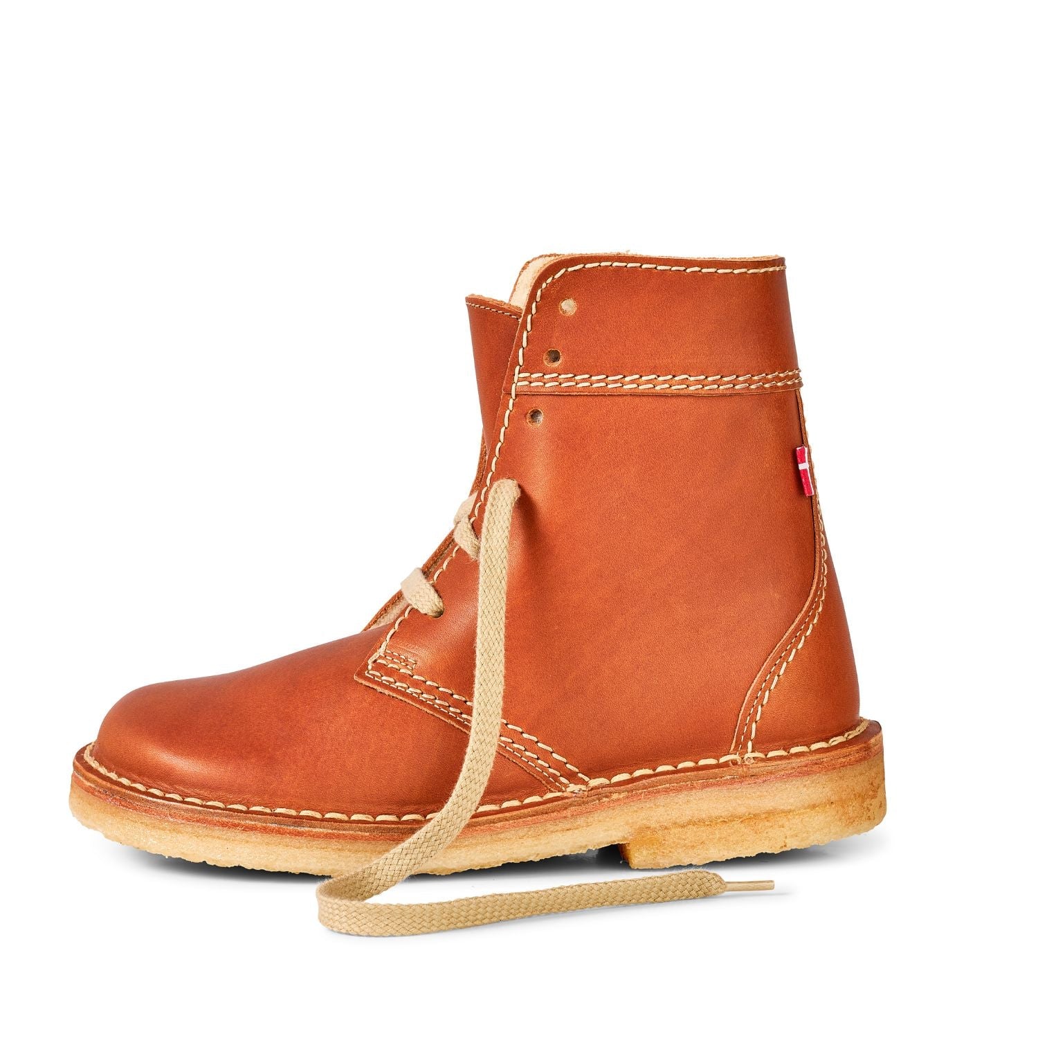 Duckfeet Odense Brown wool-lined lace-up leather boot, outer side view on white background
