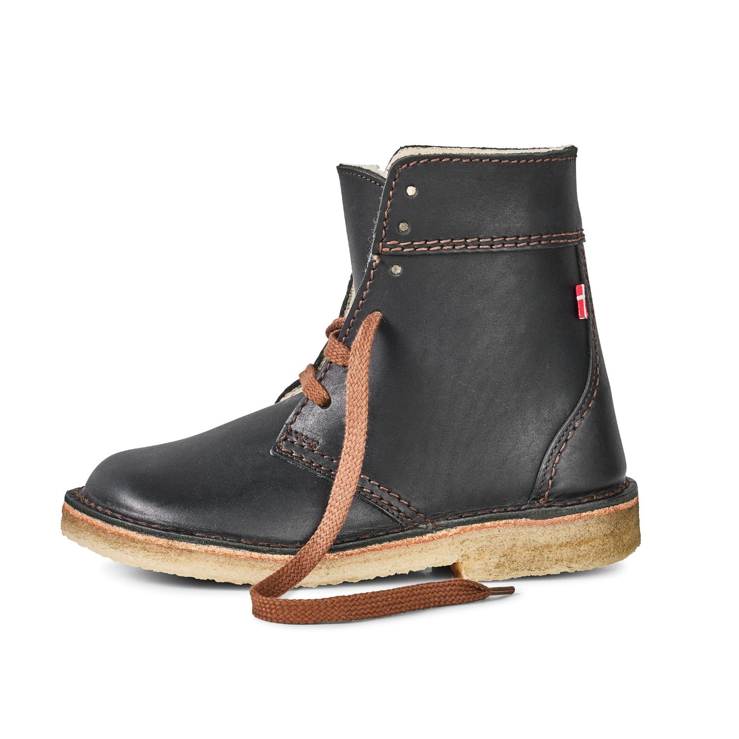 Duckfeet Odense Black wool-lined lace-up leather boot, outer side view on white background