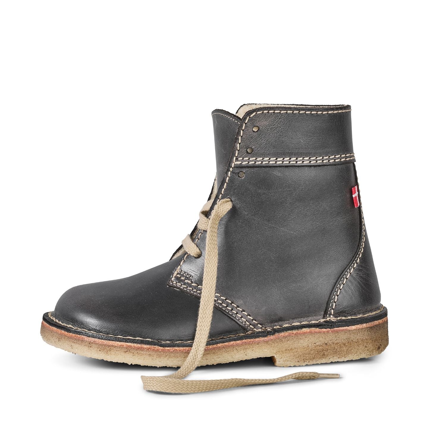 Duckfeet Odense Slate wool-lined lace-up leather boot, outer side view on white background