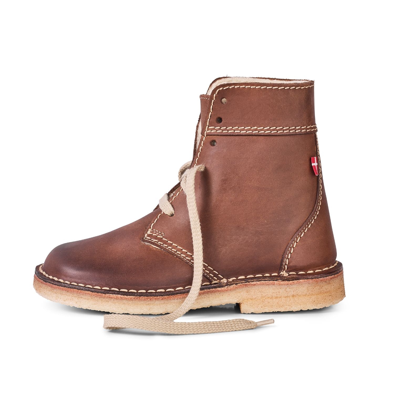 Duckfeet Odense Cocoa wool-lined lace-up leather boot, outer side view on white background