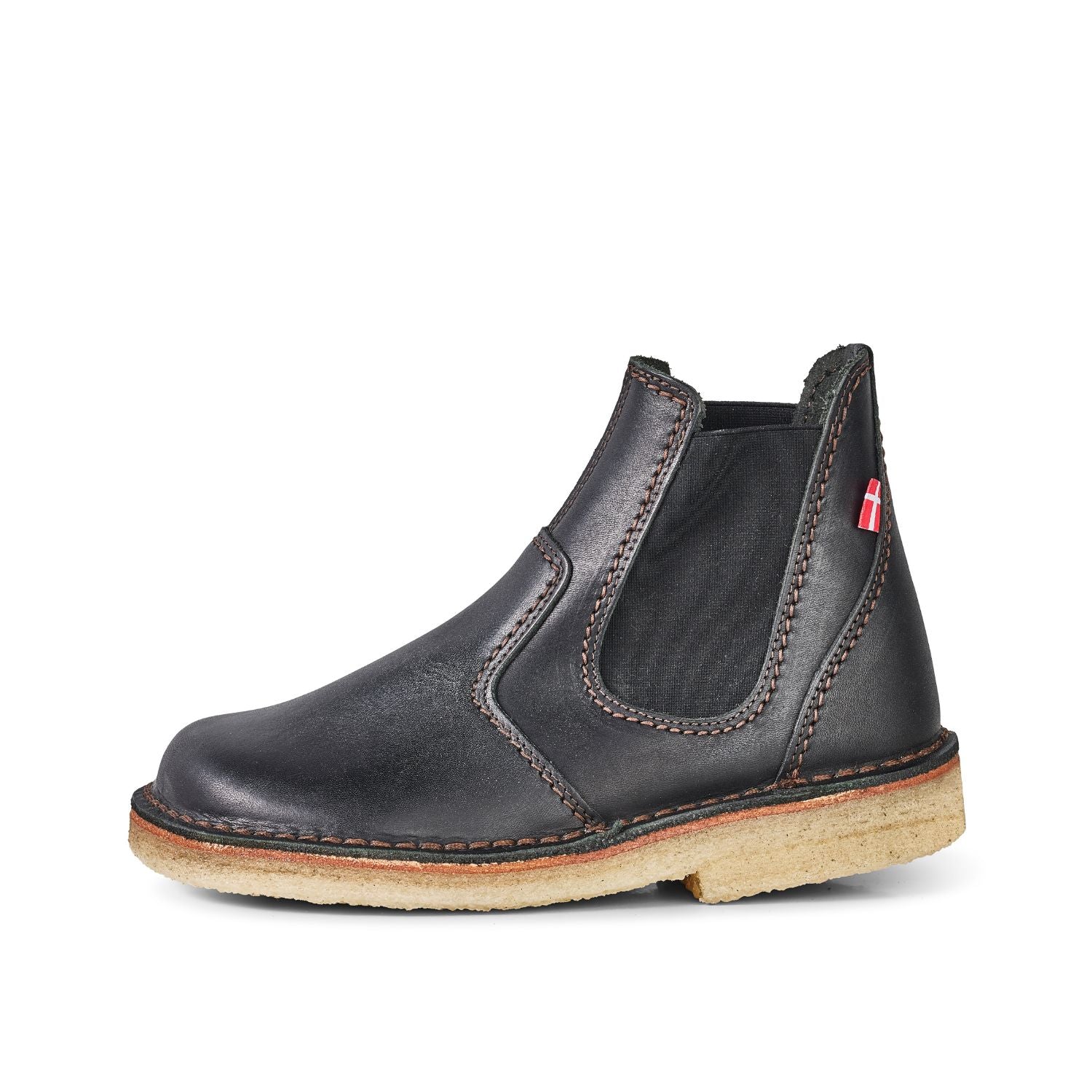 Duckfeet Roskilde Black leather Chelsea boot, outer side view on white background