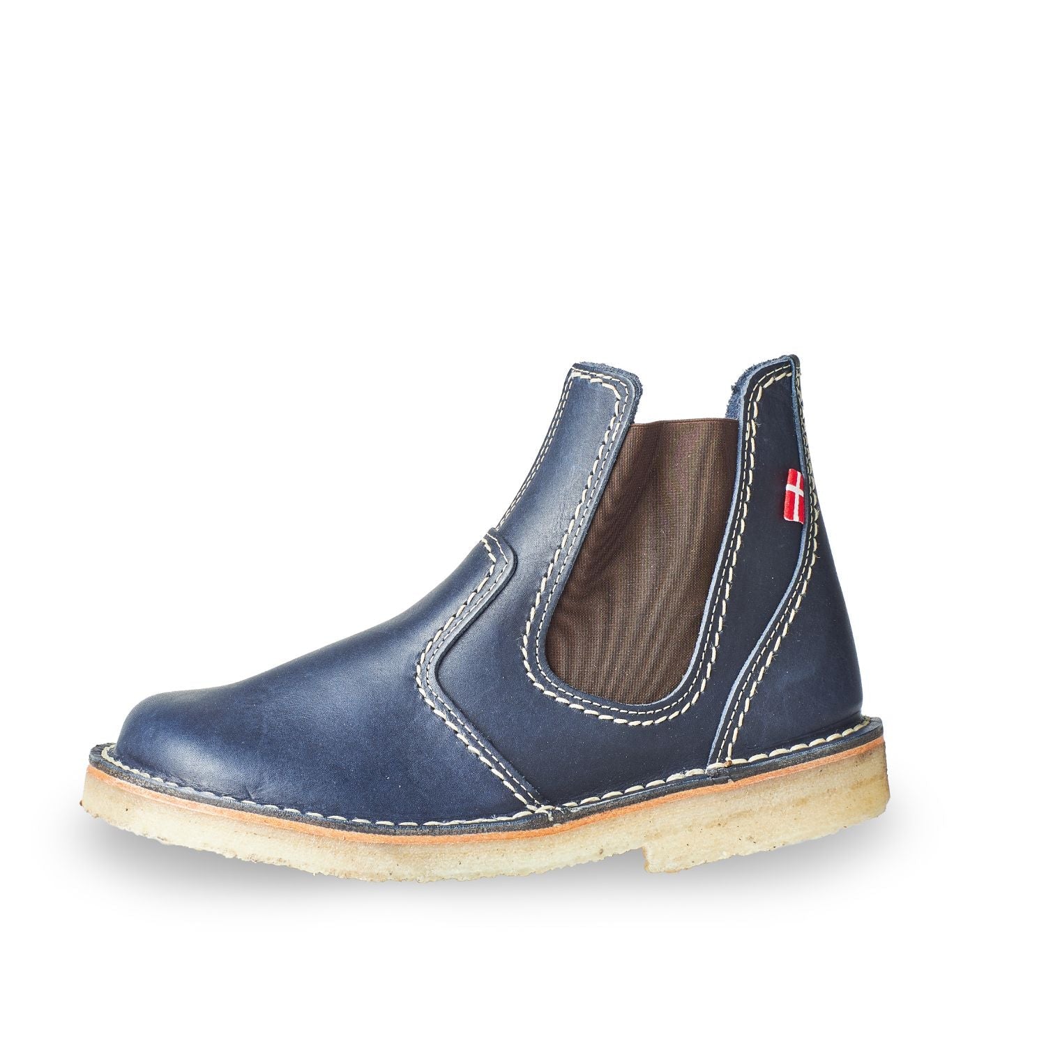Duckfeet Roskilde Blue leather Chelsea boot, outer side view on white background