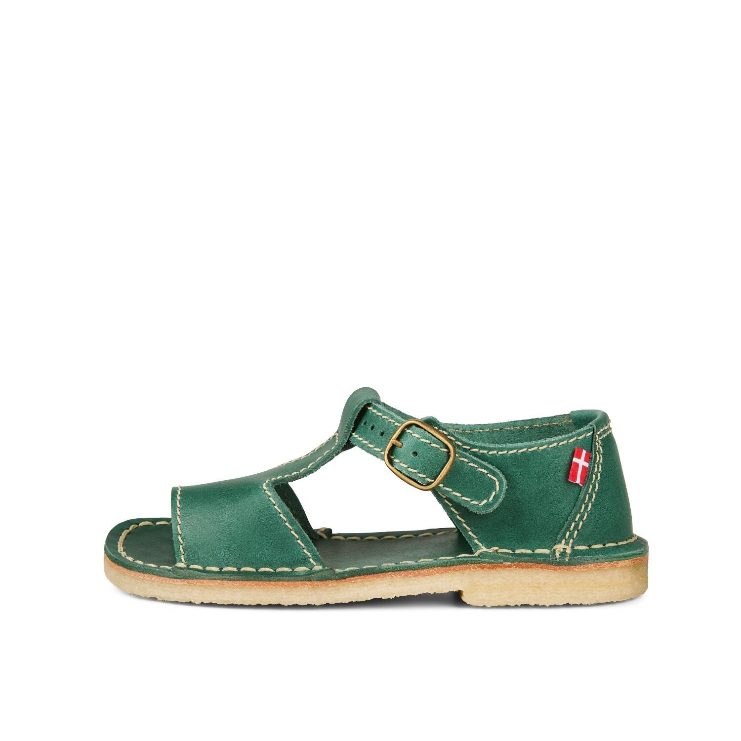 Duckfeet Samsø Turquoise-Green T-strap leather sandal, outer side view on white background