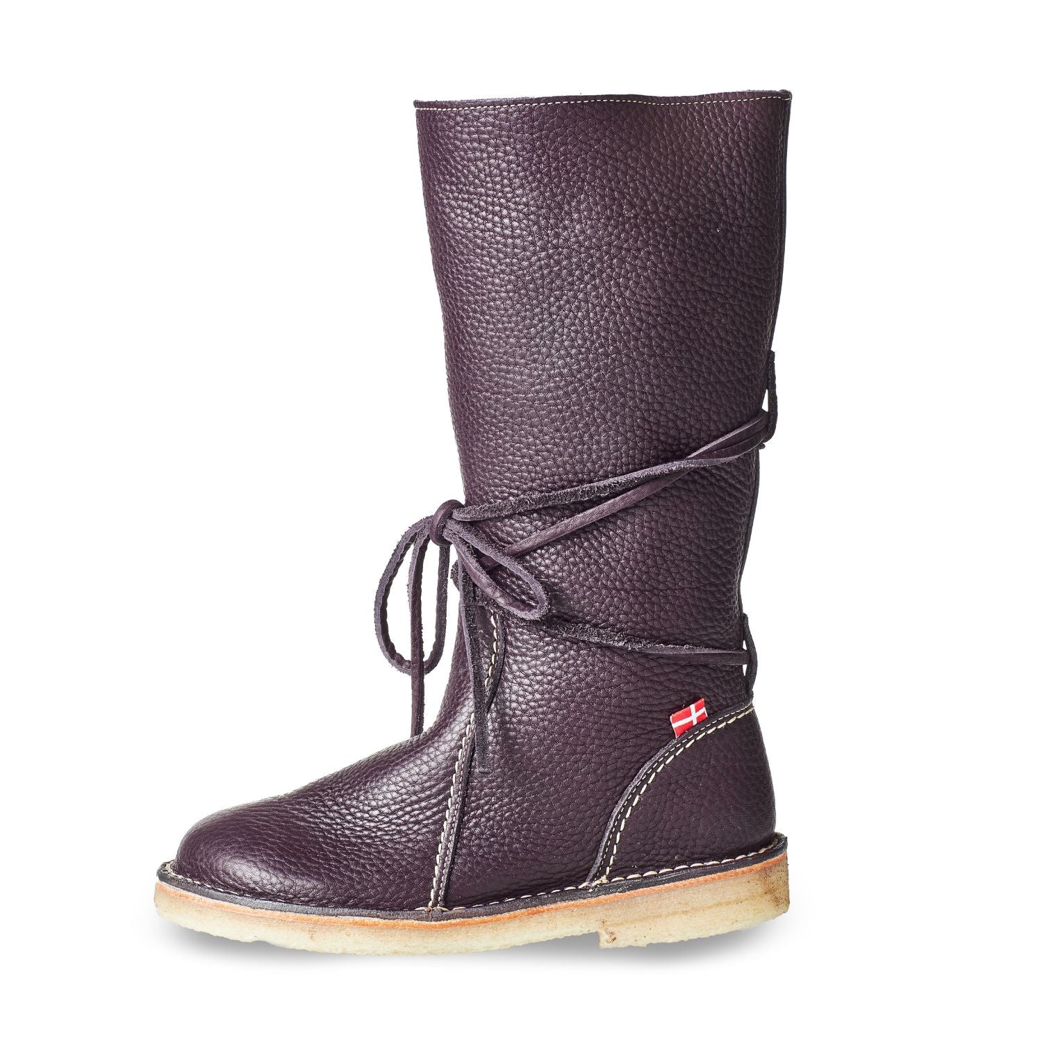 Duckfeet Silkeborg Plum wool-lined pull-on leather boot, outer side view on white background