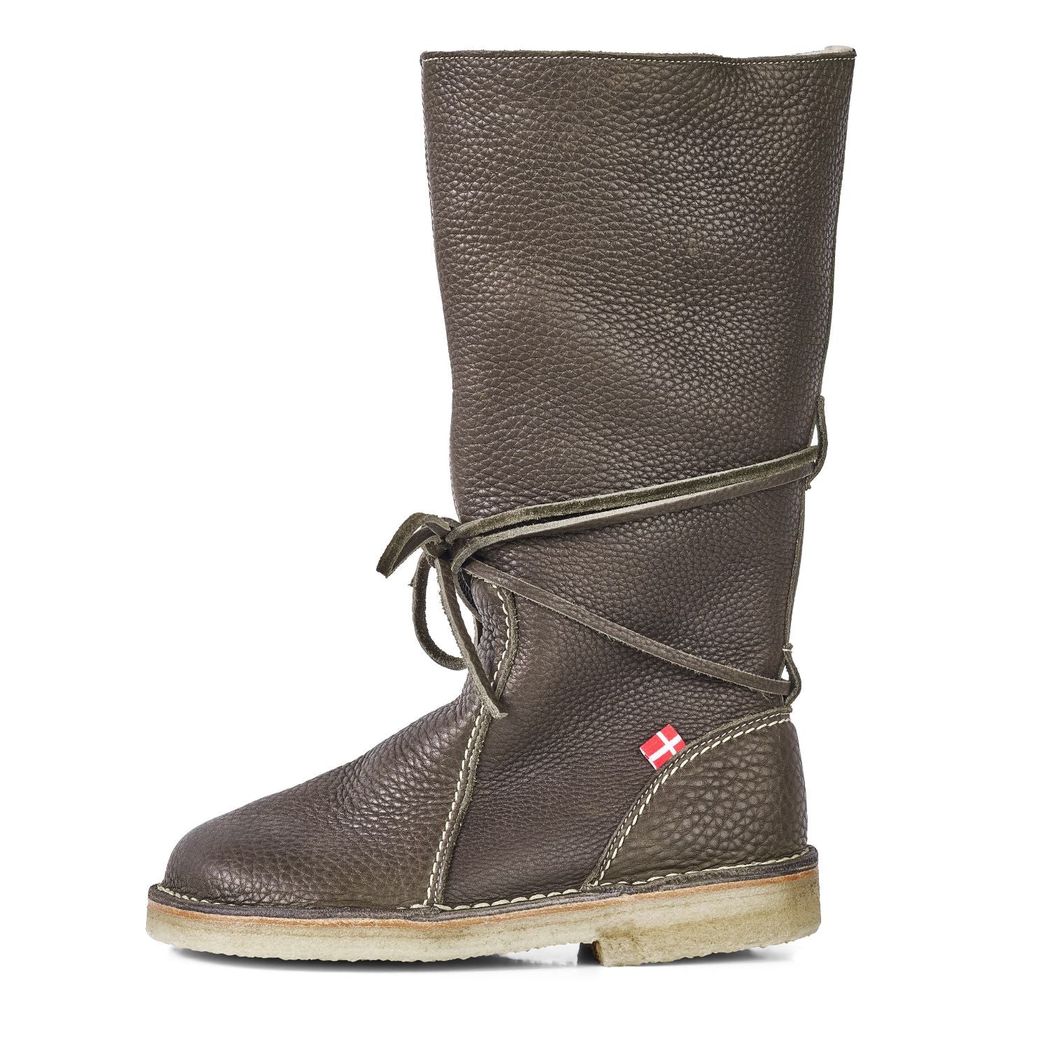 Duckfeet Silkeborg Olive wool-lined pull-on leather boot, outer side view on white background
