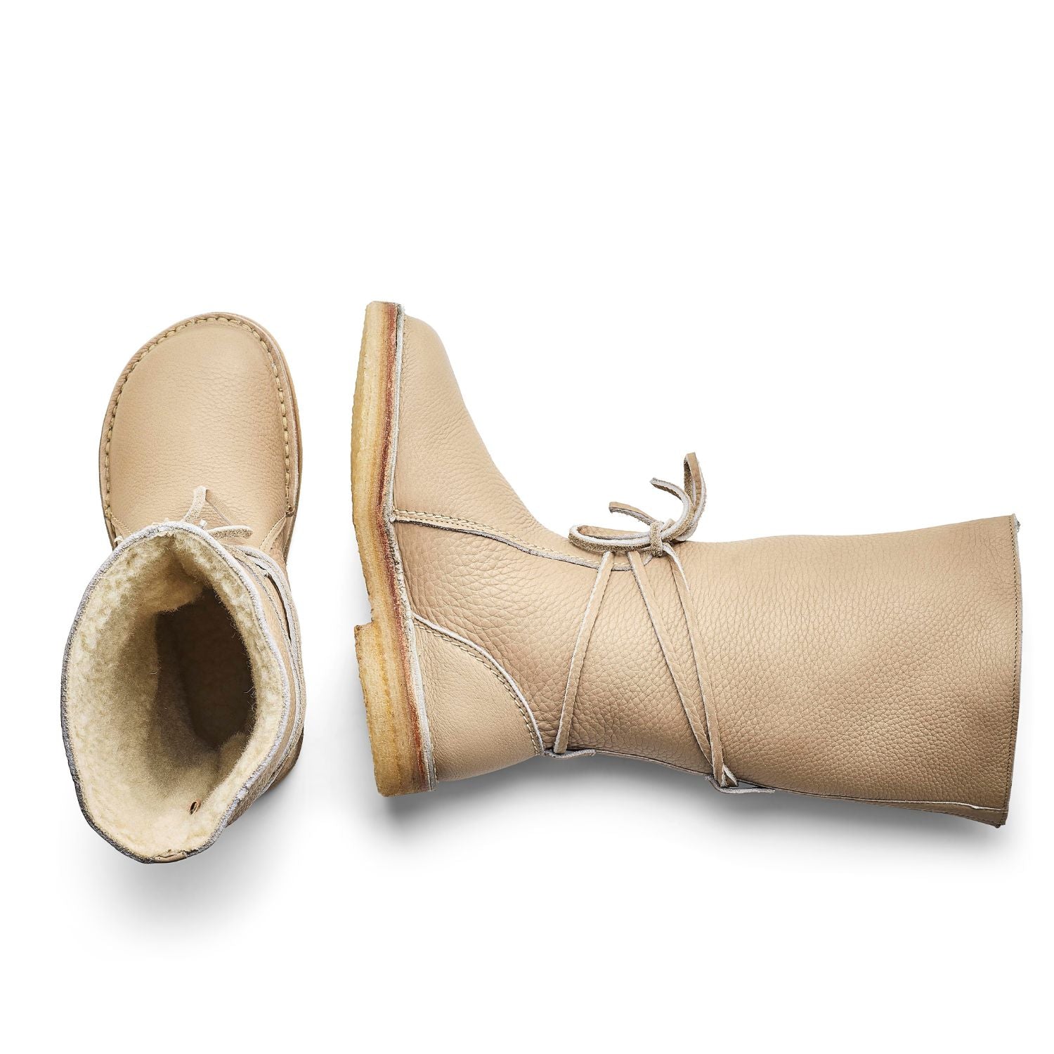 Duckfeet Silkeborg Cream wool-lined pull-on leather boot, top and inner side view on white background