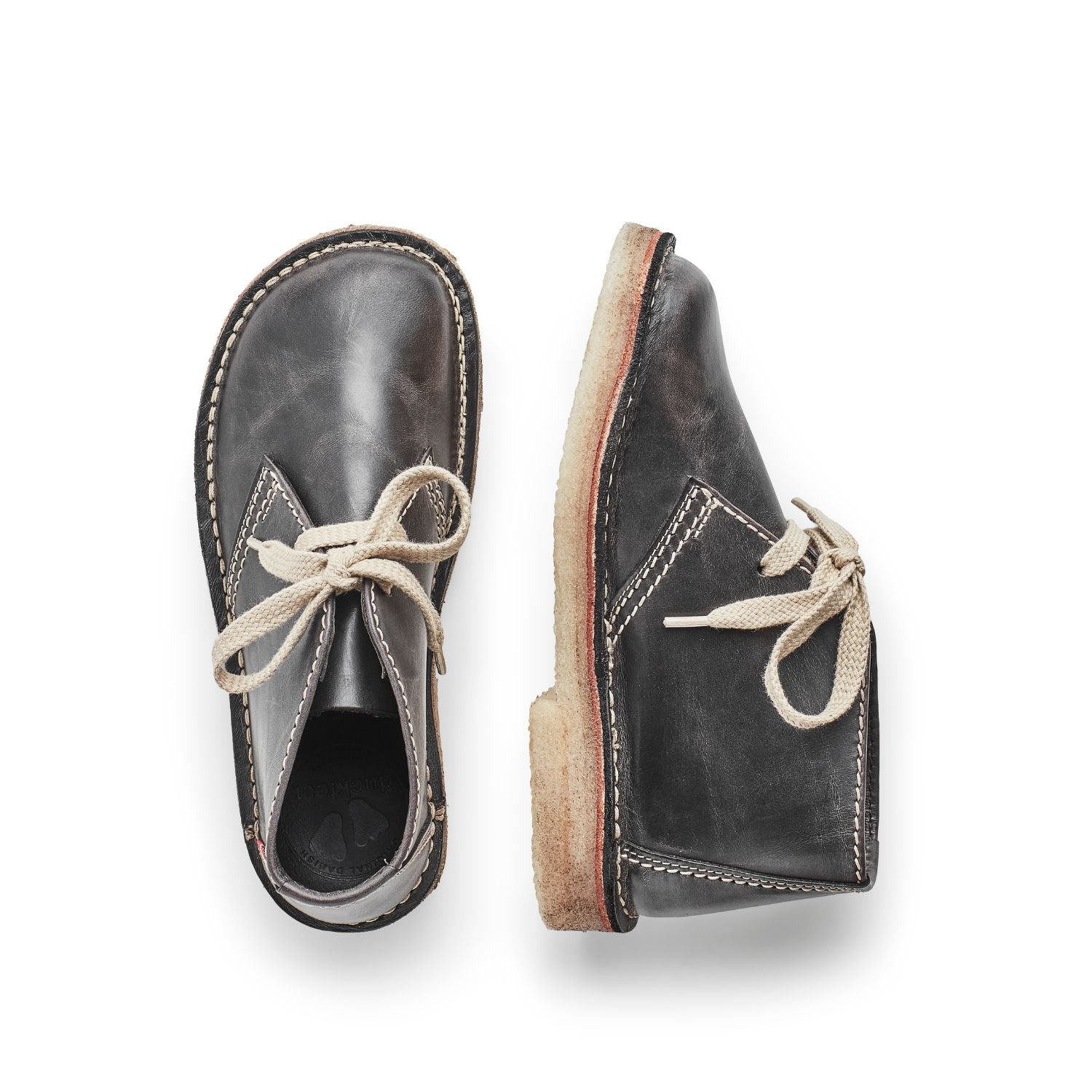Duckfeet Sjælland Slate leather ankle boot, top and inner side view on white background