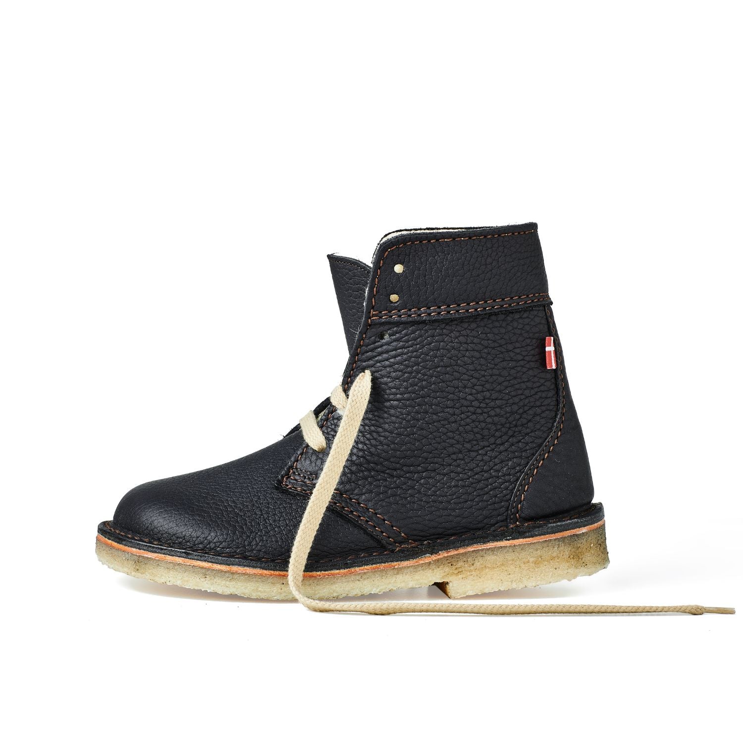 Duckfeet Skanderborg Black wool-lined lace-up leather boot, outer side view on white background