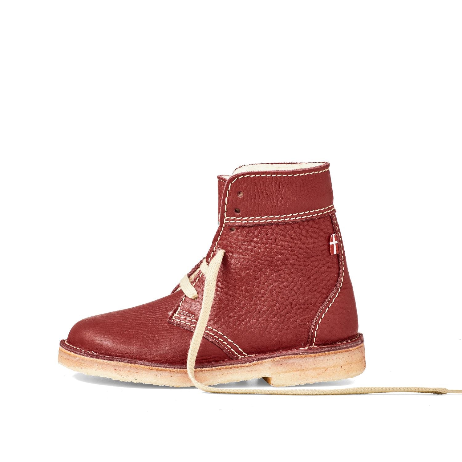 Duckfeet Skanderborg Granate wool-lined lace-up leather boot, outer side view on white background