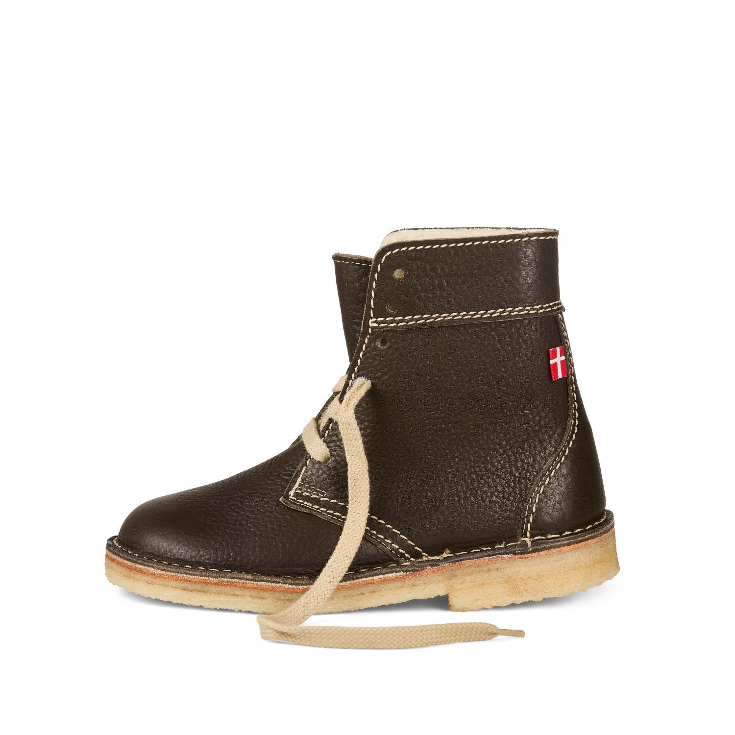 Duckfeet Skanderborg Olive wool-lined lace-up leather boot, outer side view on white background