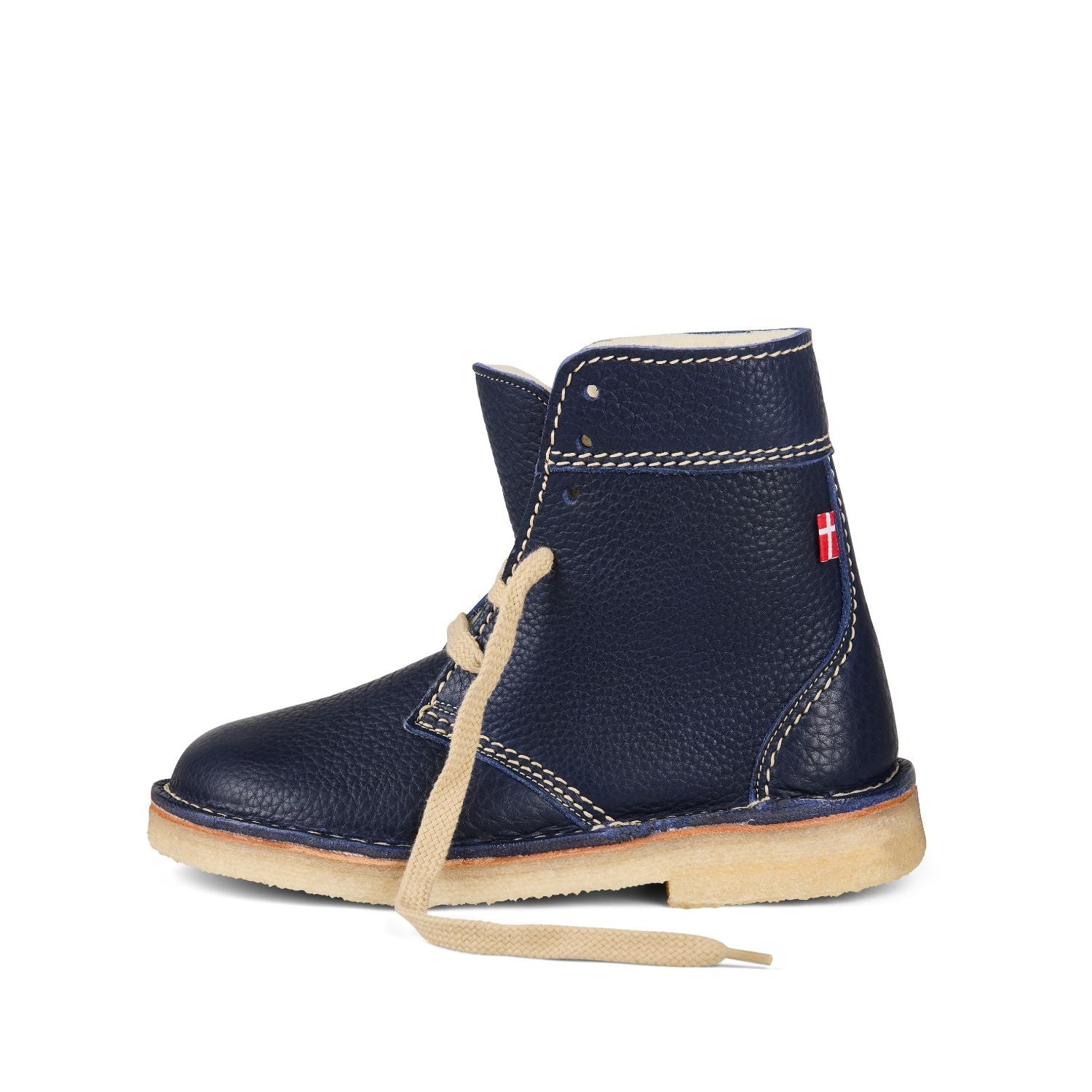 Duckfeet Skanderborg Royal Blue wool-lined lace-up leather boot, outer side view on white background
