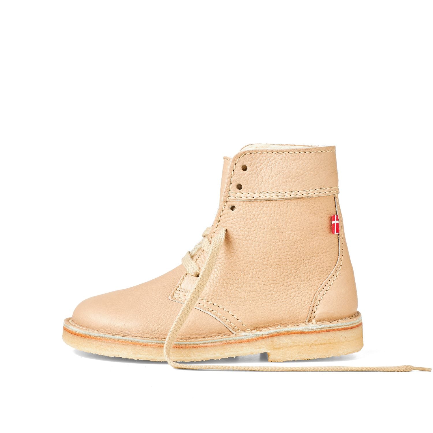 Duckfeet Skanderborg Cream wool-lined lace-up leather boot, outer side view on white background
