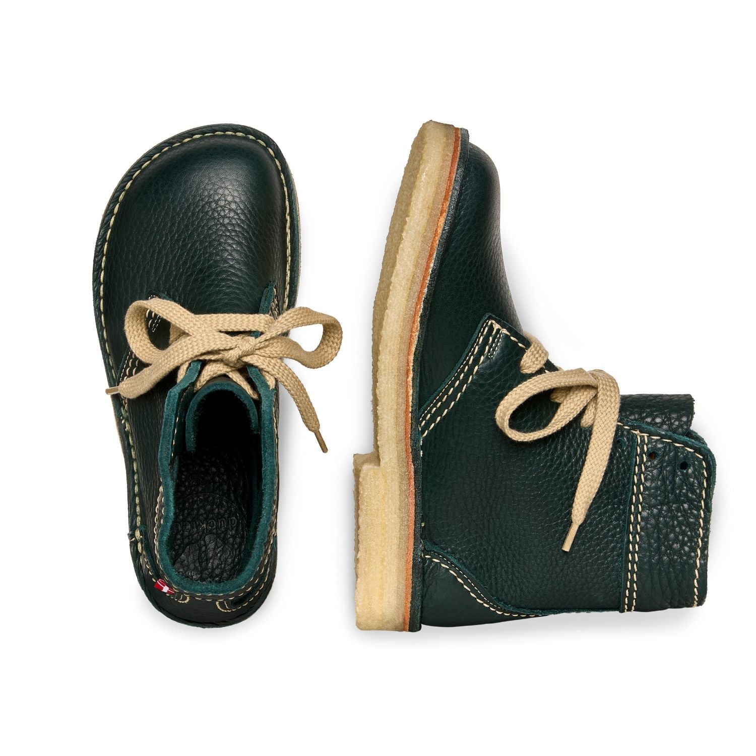Duckfeet Sønderborg Green lace-up leather boot, top and inner side view on white background