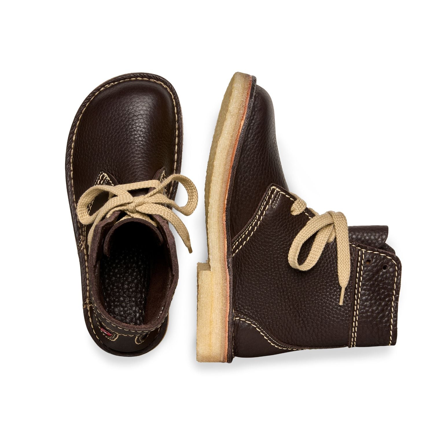 Duckfeet Sønderborg Stone lace-up leather boot, top and inner side view on white background