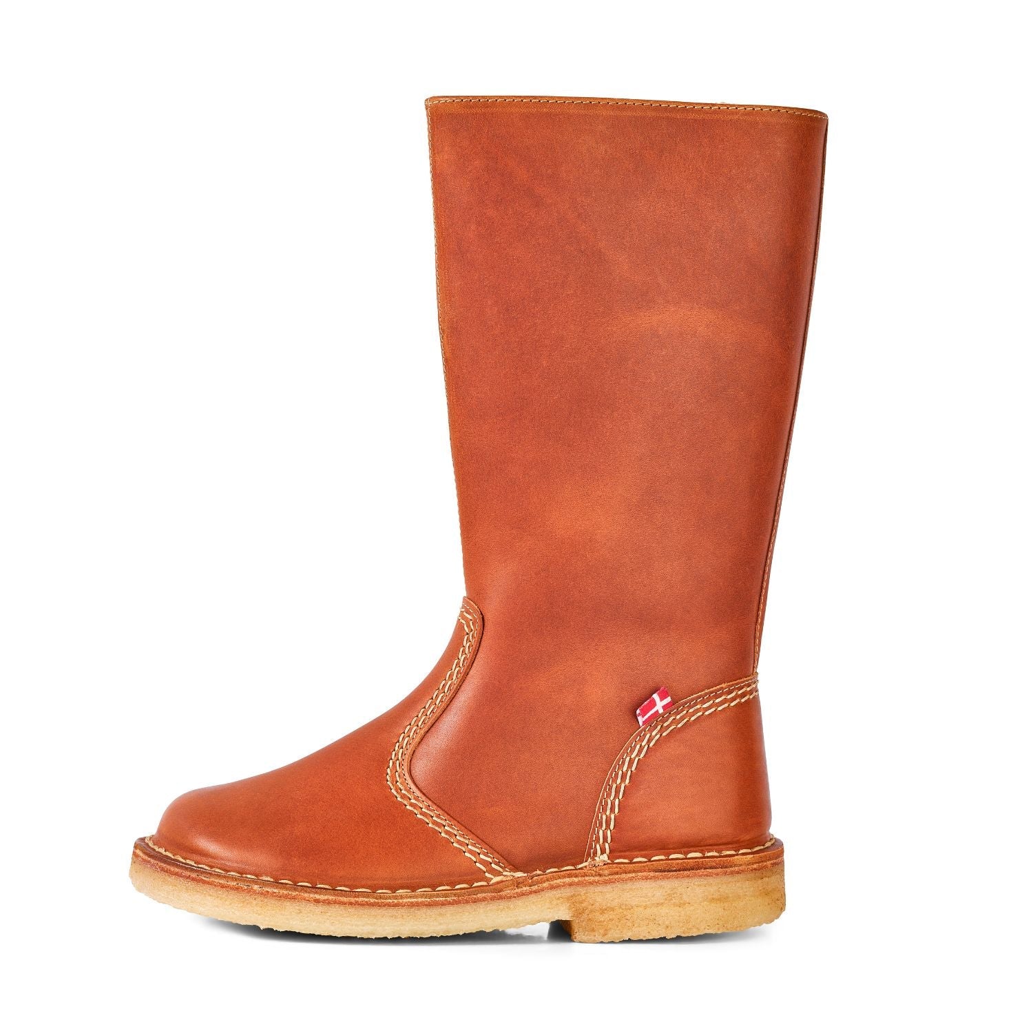 Duckfeet Vejle Brown wool-lined zip-up leather boot, outer side view on white background
