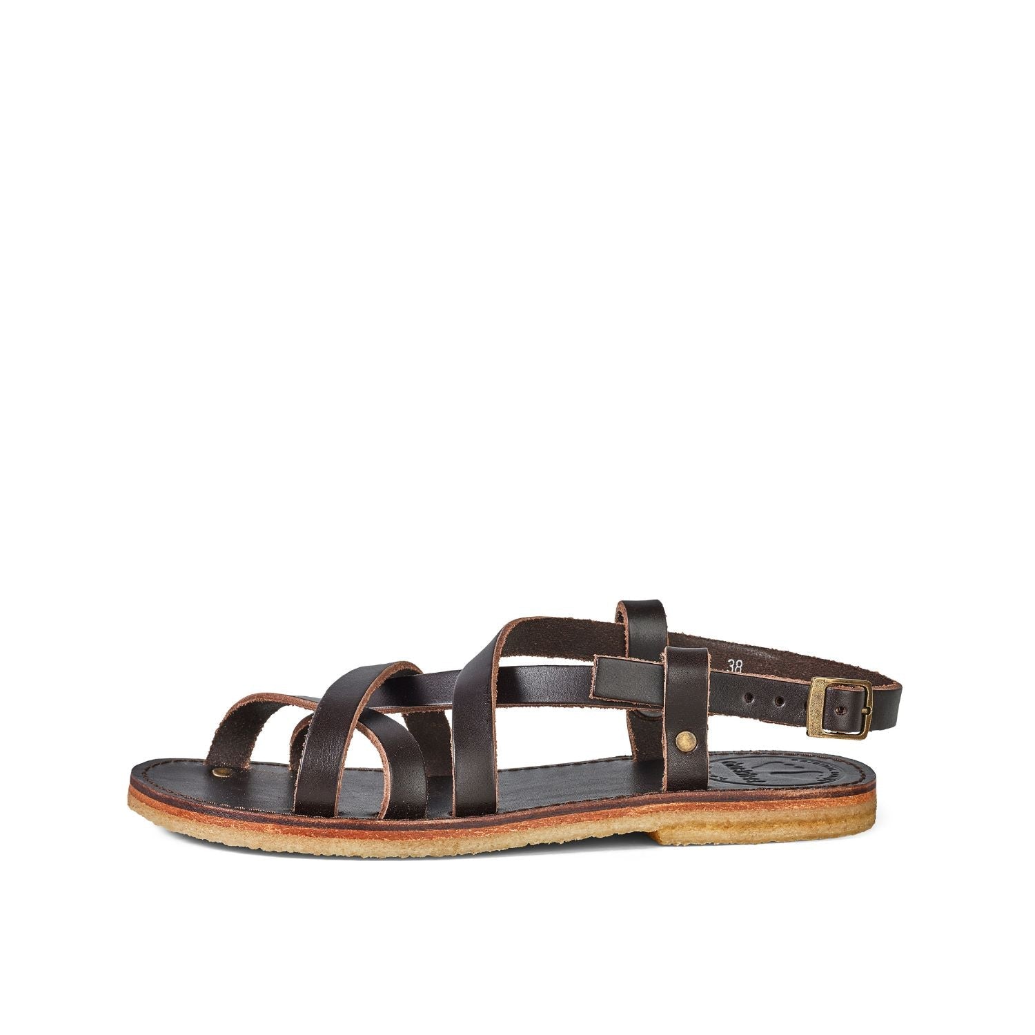 Duckfeet Bornholm Choco strappy leather sandal, outer side view on white background