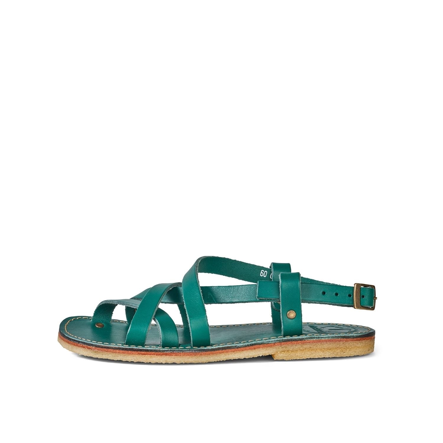 Duckfeet Bornholm Turquoise-Green strappy leather sandal, outer side view on white background
