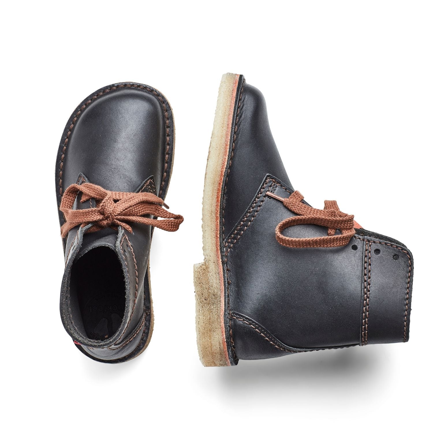 Duckfeet Fåborg Black lace-up leather boot, top and inner side view on white background