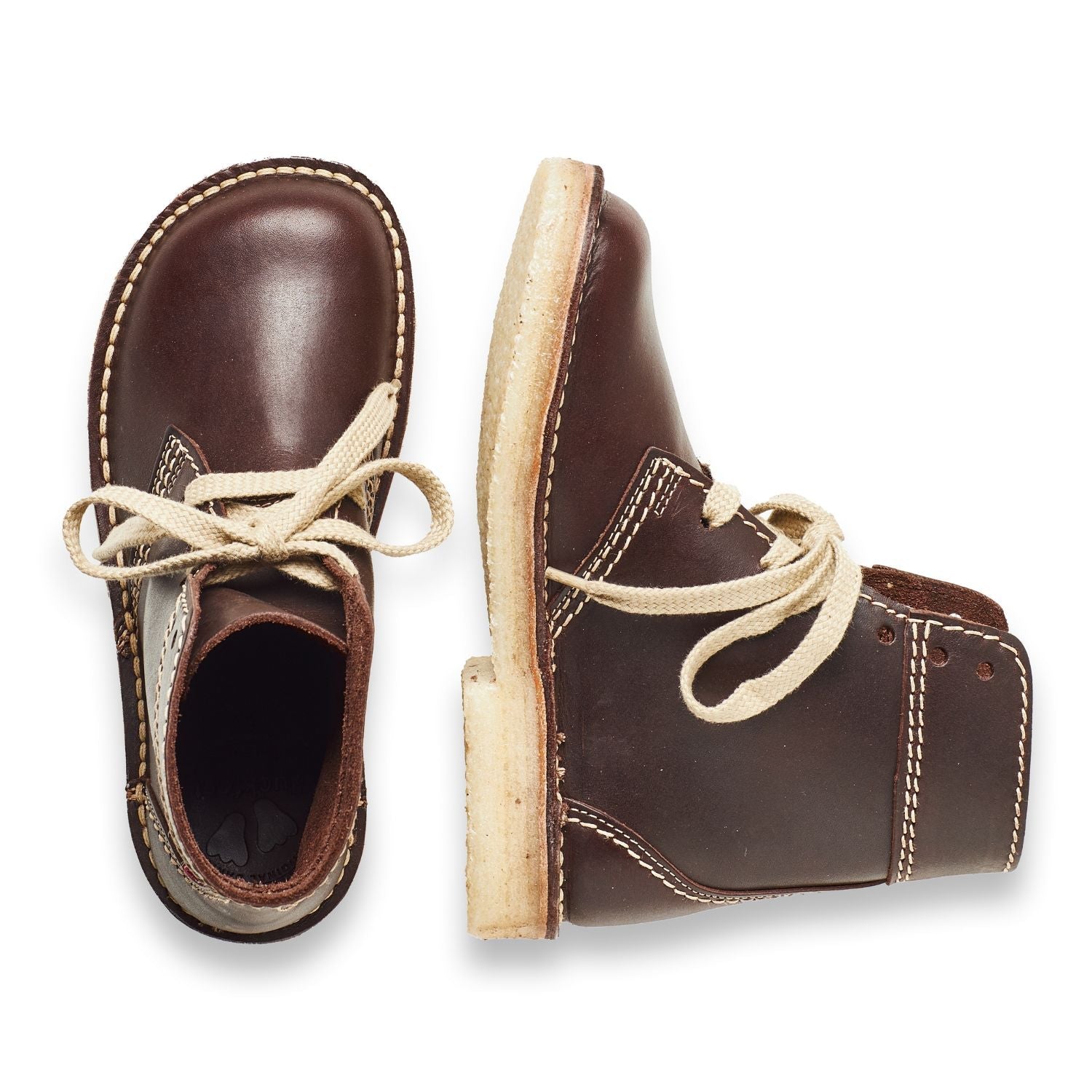 Duckfeet Fåborg Choco lace-up leather boot, top and inner side view on white background