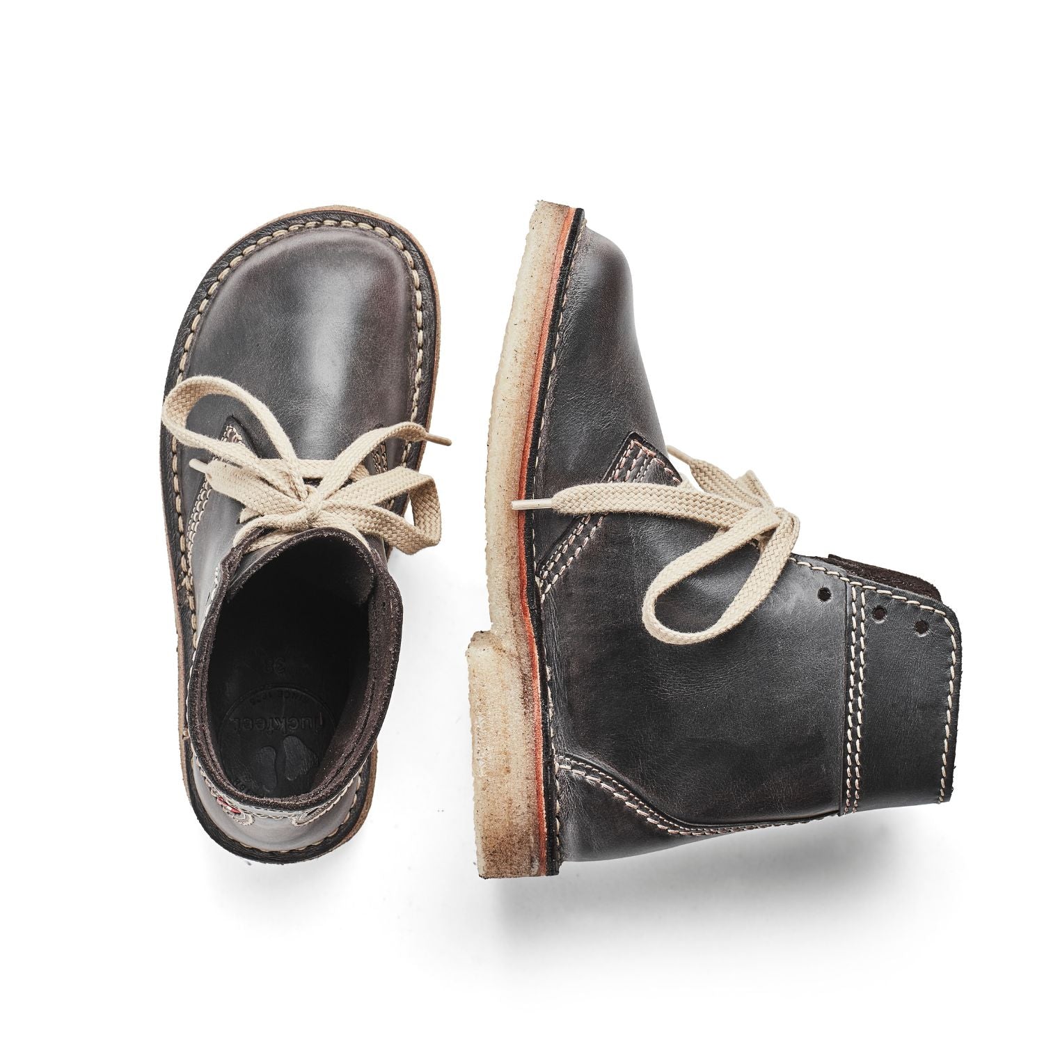 Duckfeet Fåborg Slate lace-up leather boot, top and inner side view on white background