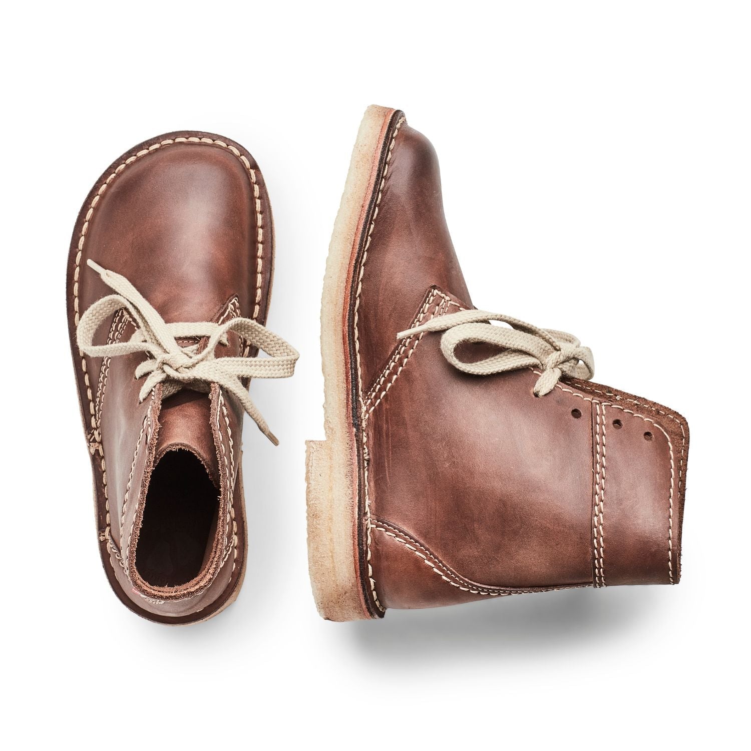 Duckfeet Fåborg Cocoa lace-up leather boot, top and inner side view on white background