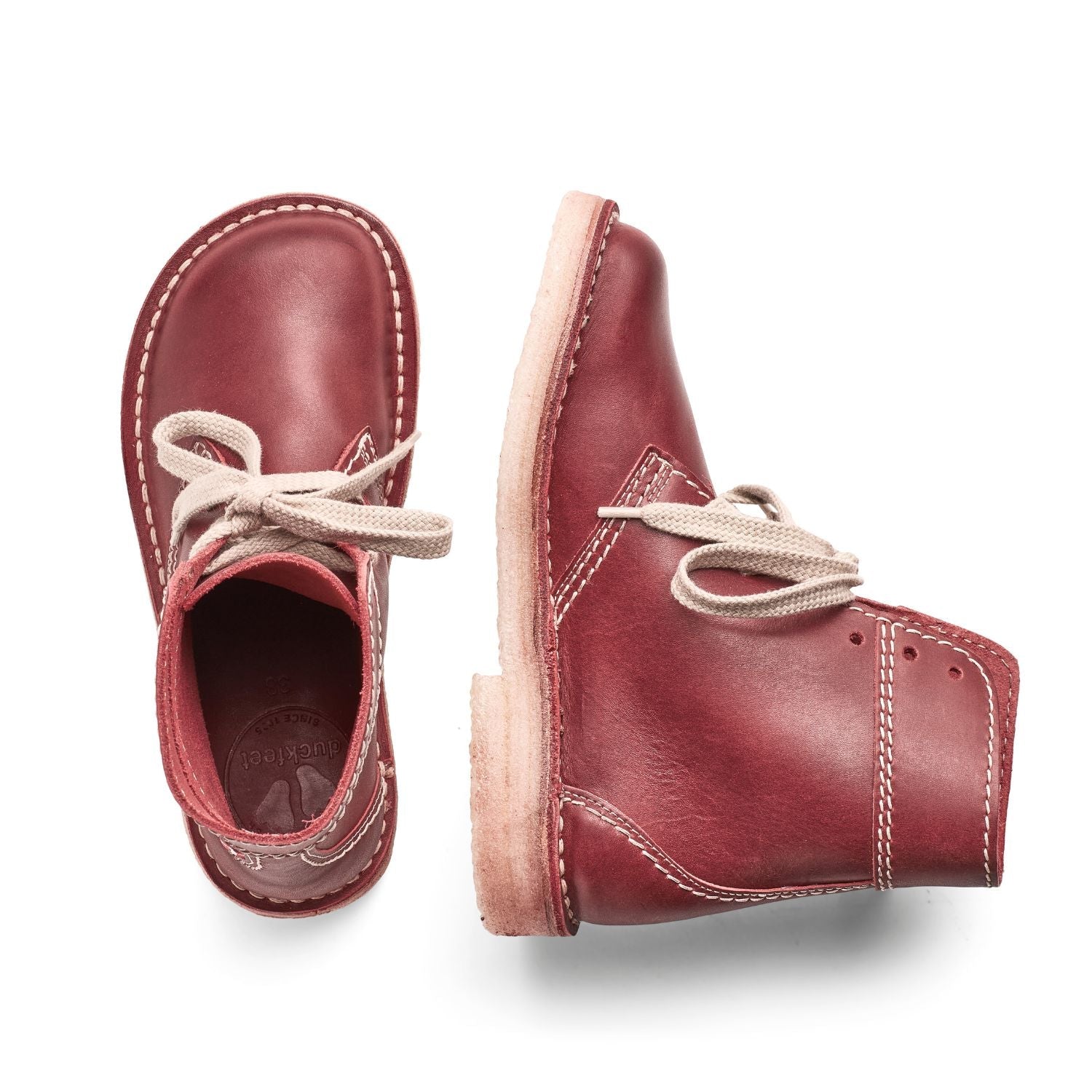 Duckfeet Fåborg Granate lace-up leather boot, top and inner side view on white background