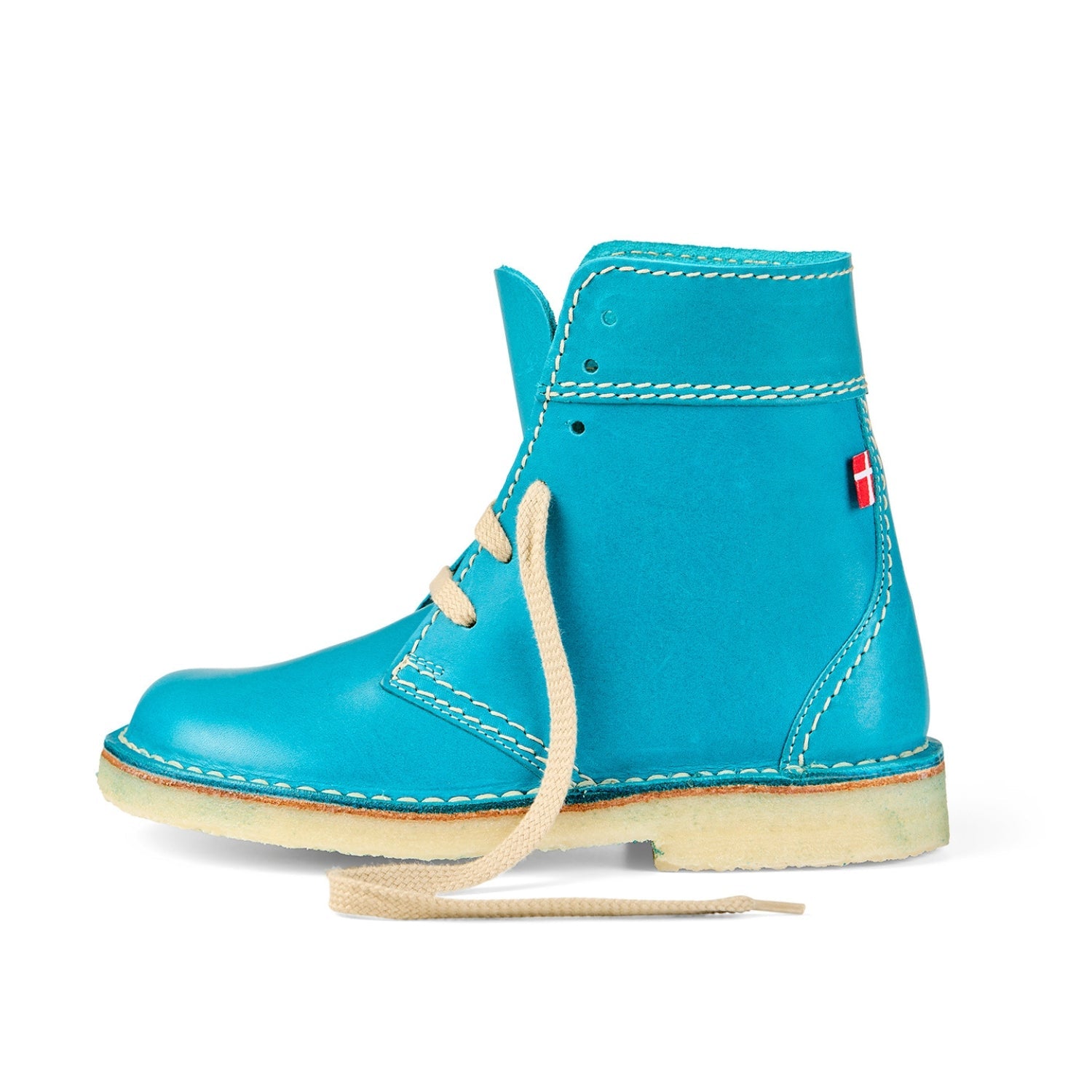 Duckfeet Fåborg Aqua Blue lace-up leather boot, outer side view on white background