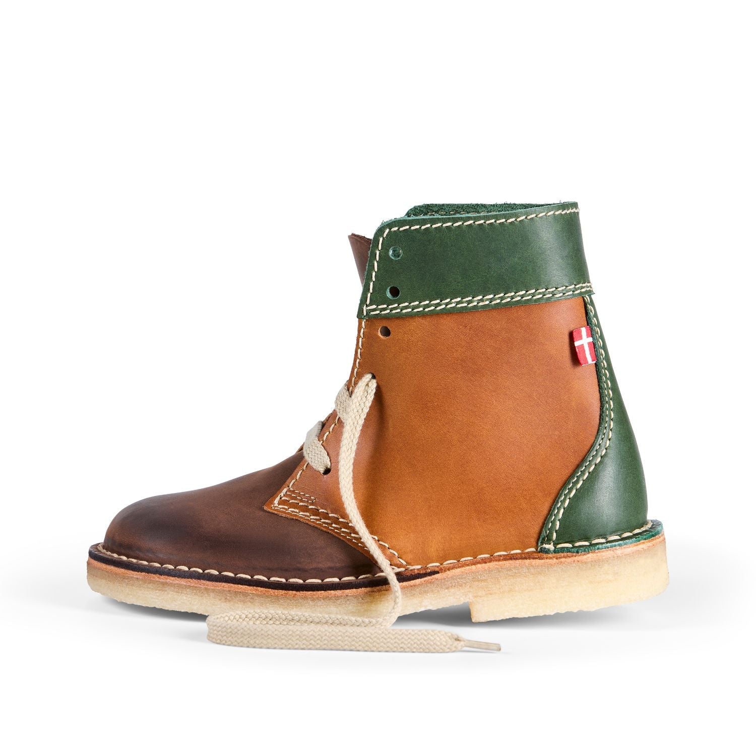 Duckfeet Fåborg Green / Brown / Cocoa lace-up leather boot, outer side view on white background